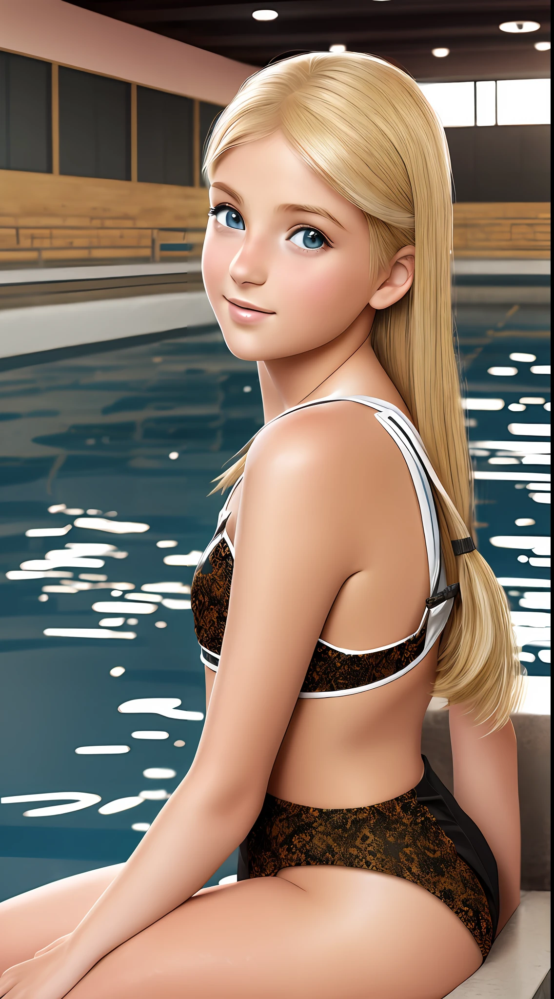 fotorealistisch, Blonde young girl, School girl, badeanzug