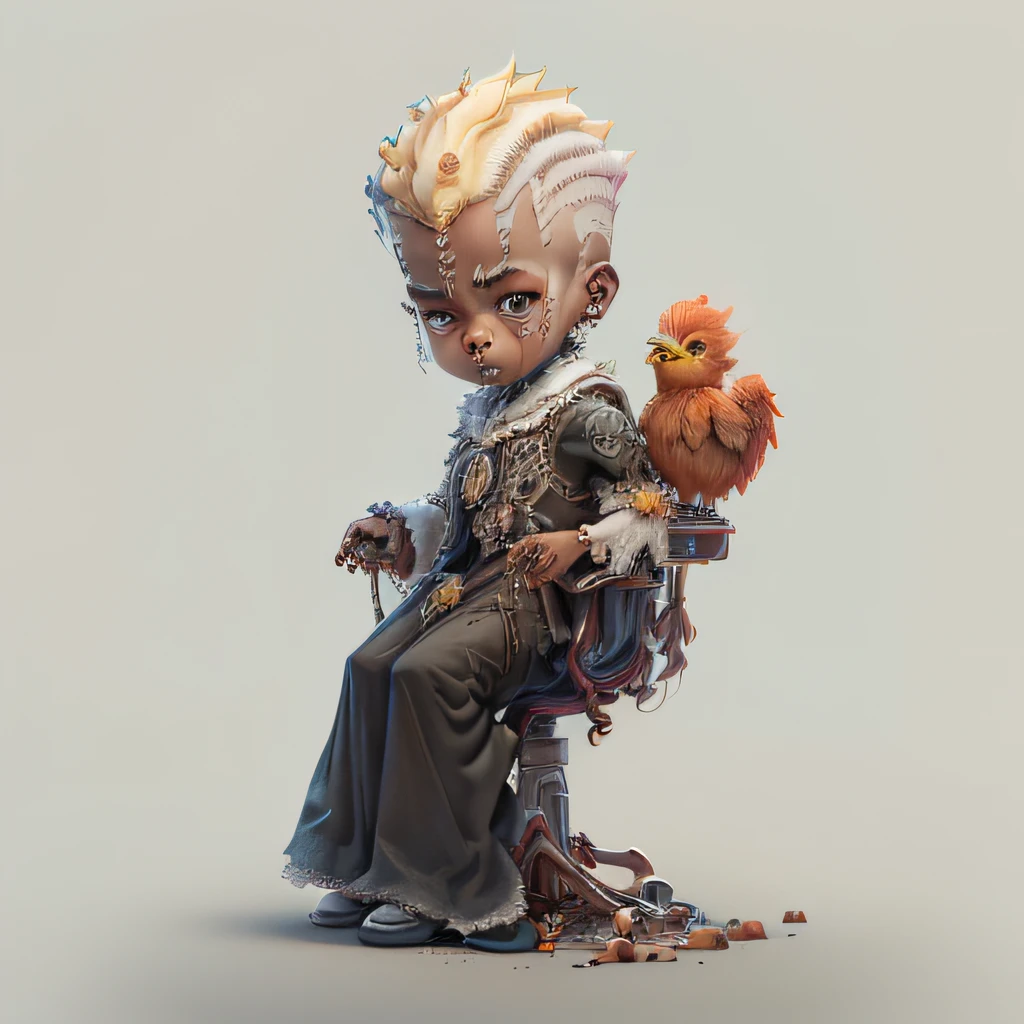 "Arte conceitual imaginativa de uma criatura fofa inspirada em barber, with the appearance of a phoenix and dressed as a barber. (tag CuteCreatures ponderada em 0,9)"