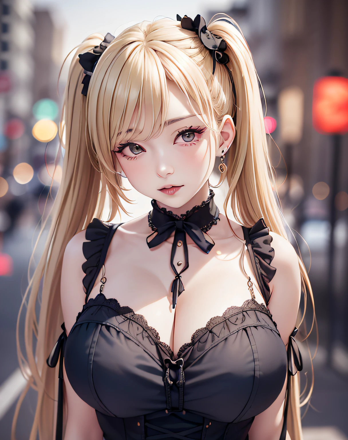 1mature lady:1.3, age of 45, (standing on a dark street), (highway lights), (calm lighting), (night), sexy pose, (very delicate and beautiful work), (masterpiece), one girl, ((wearing in a gothic ta dress:1.37, gothic Loliashion:1.5)), very detailed and leaky waist, attractive look, beautifully clear eyes, ((blonde twin-tails hair:1.5)), delicate necklace, delicate earrings, simple blurred background, extreme detailed description, beautiful, attractive, Super fine painting, pretty face, big, big, big, big, fine body, fine collarbone, beautiful lips, smooth ass, mix4, (8k, RAW photo, top quality, masterpiece: 1.37), (realistic, realistic: 1.37), one girl, cute, cityscape, night, humidity, professional lighting, photon mapping, radiation, physics cs-based rendering