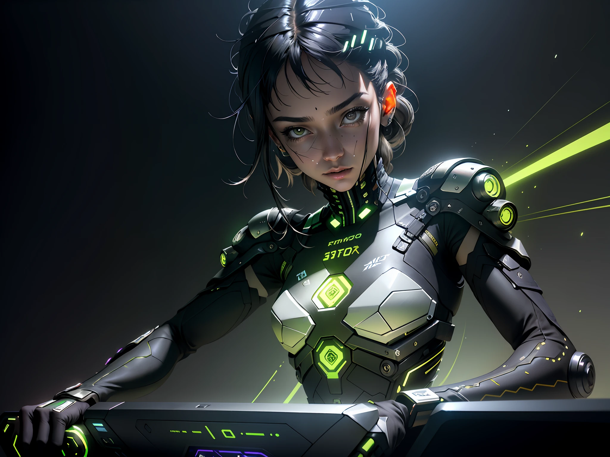 (Melhor Qualidade)), ((Obra-prima)), (Muito detalhado:1.3), 3D, Bonito (Cyberpunk:1.3) Hacker feminino, cabelos grossos, seios semi-expostos, terminais de computador operacionais, servidores de computador, telas LCD, fibre optic cables, logotipos corporativos, HDR (High Dynamic Range), ray tracing, NVIDIA RTX, Super Resolution, Unreal 5, Espalhamento subsuperficial, texturas PBR, Post-processing, anisotropic filtering, Profundidade de campo, Maximum Sharpness and Sharpness, Texturas multicamadas, Mapeamento especular e de albedo, surface shading, Precise simulation of light-material interactions, perfectly proportions, octane rendering, duotone lighting, ISO baixo, white-balance, rule of thirds, ampla abertura, 8K RAW, high efficiency subpixels, Subpixel convolution, glow particles, seminua, torneada, corpo inteiro, standingn, curvilinha, salto alto
