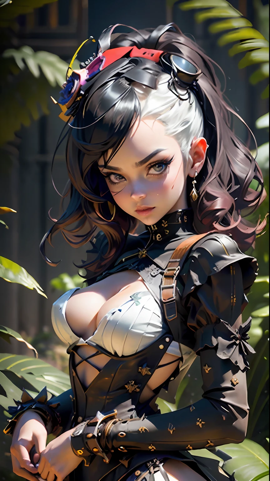 Best quality)), ((masterpiece)), (detailed:1.4), 3D, Beetlejuice woman cosplay wiltshire hill cemetery, steampunk corset, steampunk top hat, in the style of striped compositions, nightcore, green and black stripes stockings, meticulous, malicious gal , mars ravelo, eccentric props ,HDR (High Dynamic Range),Ray Tracing,NVIDIA RTX,Super-Resolution,Unreal 5,Subsurface scattering,PBR Texturing,Post-processing,Anisotropic Filtering,Depth-of-field,Maximum clarity and sharpness,Multi-layered textures,Albedo and Specular maps,Surface shading,Accurate simulation of light-material interaction,Perfect proportions,Octane Render,Two-tone lighting,Wide aperture,Low ISO,White balance,Rule of thirds,8K RAW,