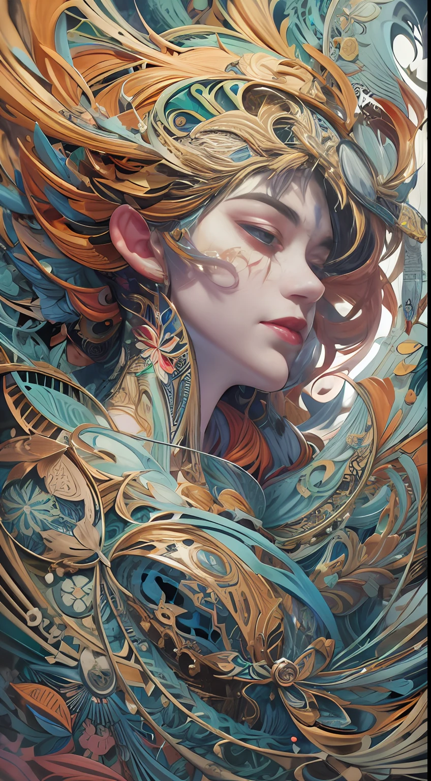 official art, unity 8k wallpaper, ultra detailed, beautiful and aesthetic, masterpiece, best quality, (zentangle, mandala, tangle, entangle), (fractal art:1.3) , 1girl, extremely detailed, dynamic angle, cowboyshot, the most beautiful form of chaos, elegant, a brutalist designed, vivid colours, romanticism, by james jean, roby dwi antono, ross tran, francis bacon, michal mraz, adrian ghenie, petra cortright, gerhard richter, takato yamamoto, ashley wood, atmospheric, ecstasy of musical notes, streaming musical notes visible