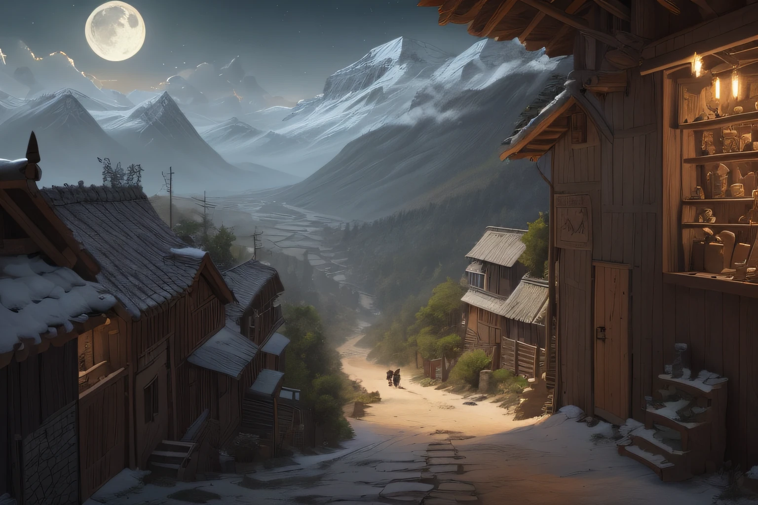 Wolf Trail Village
The Wolf Trail Village emerges as a lonely fortress on the outskirts of Valendria, cercado por terras selvagens. It is a place where the howls of the wolf echo in the dark nights and untamed nature reigns supreme.
The houses of the village are built with sturdy wood and rough stone, reflecting the rusticity and resistance of the residents. The narrow, winding streets are lit by quivering torches, spreading a quivering light that barely reaches the dark corners.
The inhabitants of the Wolf Trail Village are brave and fearless people, acostumadas a enfrentar os perigos das terras selvagens. They are skilled hunters, able to track prey and survive in the harshest conditions. Eles conhecem cada trilha, cada caverna e cada emboscada que se esconde nas sombras.
No centro do vilarejo, A barren, dusty square serves as a meeting place for residents. It is there that the traveling merchants display their scarce goods, from wild animal skins to rudimentary weapons. The muffled noise of conversations and the aroma of crackling campfires create a rustic and raw atmosphere.
The Wolf Trail is a place marked by secrets and superstitions. They say that at night, When the moon is full, Locals gather around an ancient bonfire to perform mystical rituals, begging the ancestral gods for protection from the wild beasts and dark spirits that roam the wild lands.
Beyond the limits of the village, The landscape stretches out in a dark and impenetrable vastness. Rugged mountains and dense forests are home to dangerous and unknown creatures. Lobos famintos espreitam nas sombras, enquanto outras bestas selvagens e predadoras rondam em busca de presas desprevenidas.
Life in the Wolf Trail Village is a constant struggle for survival. The rivalries between the local clans are intense, e disputas territoriais muitas vezes terminam em confrontos sangrentos. The law is made by the