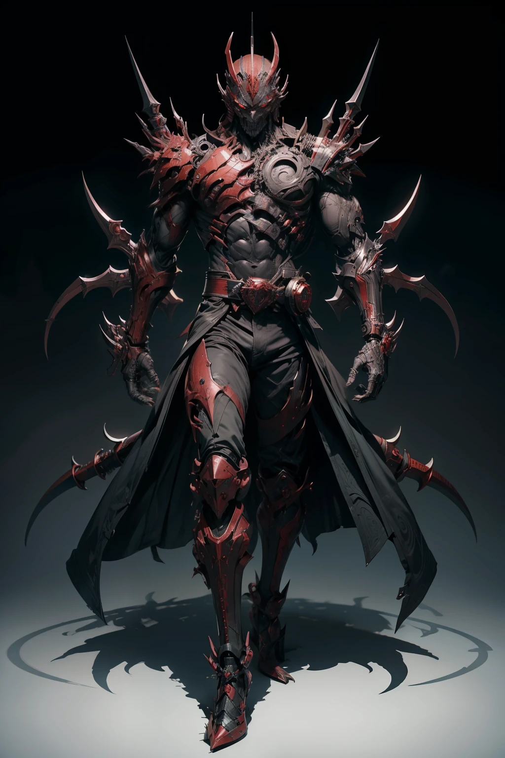 Evil humanoid machine，He possesses most of his humanoid features，Beneath the gentlemanly exterior hides an evil heart。The limbs turned into brutal weapons，His body is connected by pipes that provide him with energy，Hyper-detailing，Multiple monochromes，