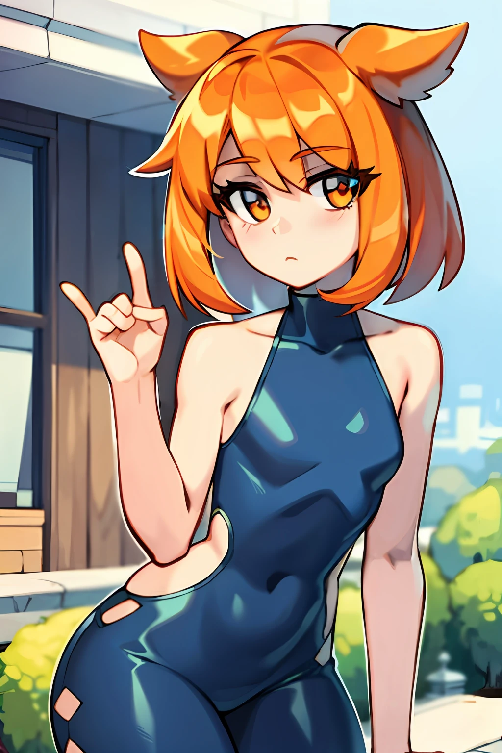 best qualtiy， tmasterpiece， 独奏， 1girll， looking at viewert， contours， curves， short detailed hair， orange color hair，Tik