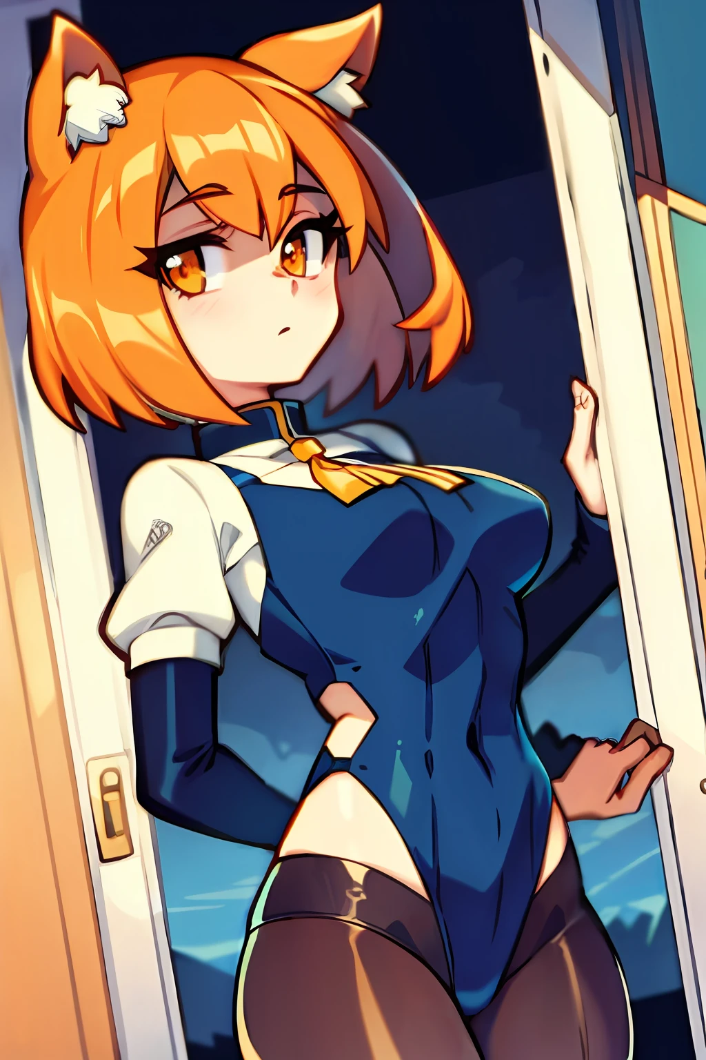 best qualtiy, tmasterpiece, 独奏, 1girll, looking at viewert, contours, curves, short detailed hair, orange color hair,Tik