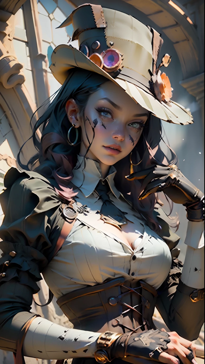 Best quality)), ((masterpiece)), (detailed:1.4), 3D, Beetlejuice woman cosplay wiltshire hill cemetery, steampunk corset, steampunk top hat, in the style of striped compositions, nightcore, green and black stripes stockings, meticulous, malicious gal , mars ravelo, eccentric props ,HDR (High Dynamic Range),Ray Tracing,NVIDIA RTX,Super-Resolution,Unreal 5,Subsurface scattering,PBR Texturing,Post-processing,Anisotropic Filtering,Depth-of-field,Maximum clarity and sharpness,Multi-layered textures,Albedo and Specular maps,Surface shading,Accurate simulation of light-material interaction,Perfect proportions,Octane Render,Two-tone lighting,Wide aperture,Low ISO,White balance,Rule of thirds,8K RAW,