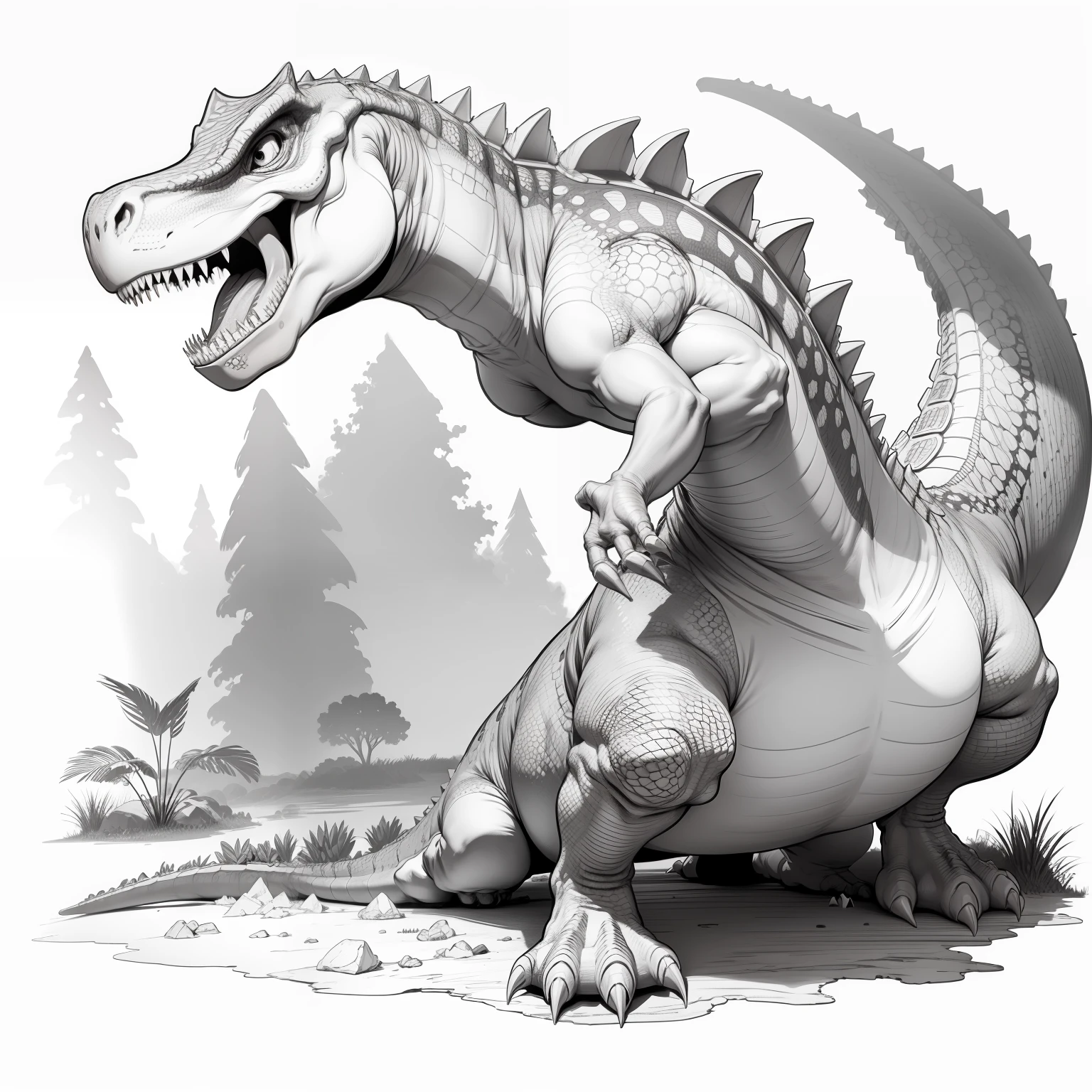Dinosaur coloring book page simple drawing
