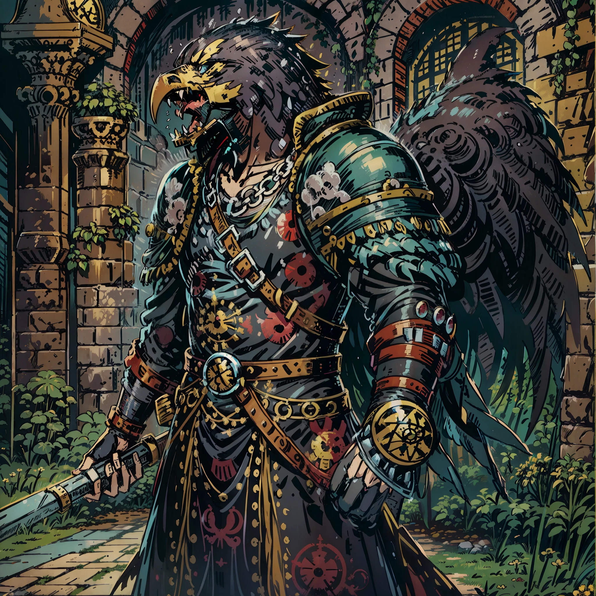 Mi hawk, one piece, Personagem de RPG, fantasia medieval, fechar retrato, Armadura preta, castelo de fundo