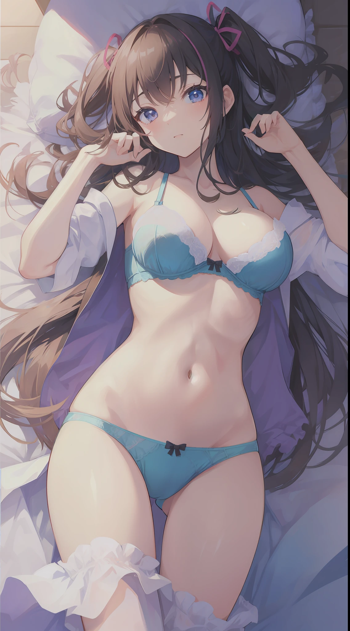 masutepiece、hight resolution、1girl in、large full breasts、in one's underwear only、Cute lingerie、Underwear models、Cute anime illustration、