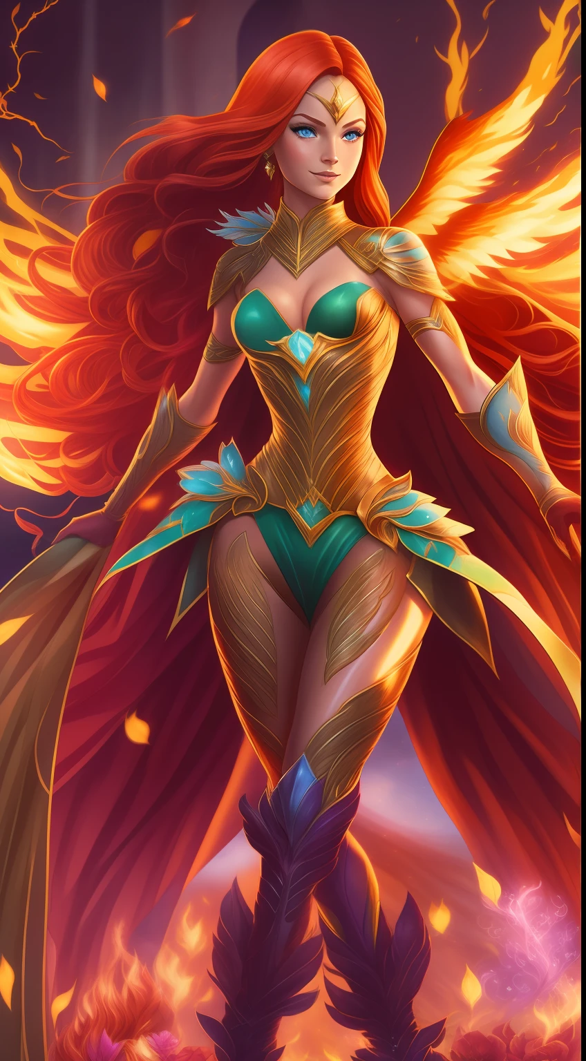 Jean Gray and Bloom Winx Fusion, Full Body,Sensual Body,powerful pose,Long red hair, Fairy treje, Phoenix firepower, Wings, Gloves, Boots, Skirt, Fire eyes, divine skin, perfect face, Realistic, hyperdetailed , UltraHD, 8K