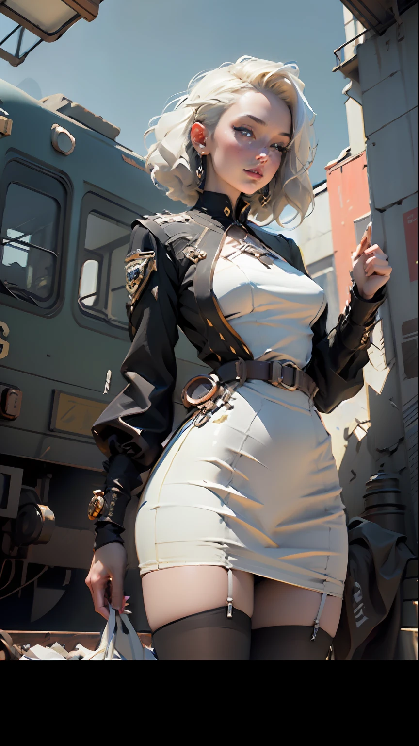 ((Best quality)), ((masterpiece)), (detailed:1.4), 3D, girl in steampunk dress standing next to train, in the style of rita kernn-larsen, feminine sensibilities, goth, 1860–1969, suzan pitt, photo taken with provia, sydney prior hall,Unreal 5,Subsurface scattering,PBR Texturing,Post-processing,Anisotropic Filtering,Depth-of-field,Maximum clarity and sharpness,Multi-layered textures,Albedo and Specular maps,Surface shading,Accurate simulation of light-material interaction,Perfect proportions,Octane Render,Two-tone lighting,Wide aperture,Low ISO,White balance,Rule of thirds,8K RAW,