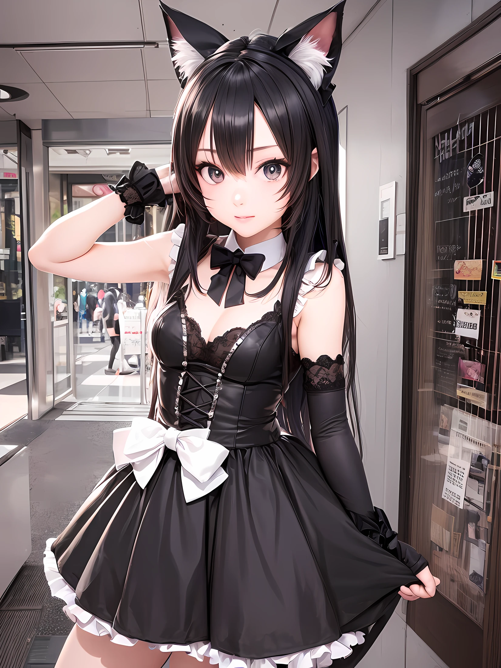 Alafi in black and white costume posing for photo, Anime girl cosplay, Anime Cosplay, Cosplay, cosplayer, Bunny Girl, cosplay of a catboy! maid! Dress, Nekomimi, full-cosplay, Poses variadas, attractive cat girl, Anime Character; Full Body Art, hot topic anime convention, professional cosplay