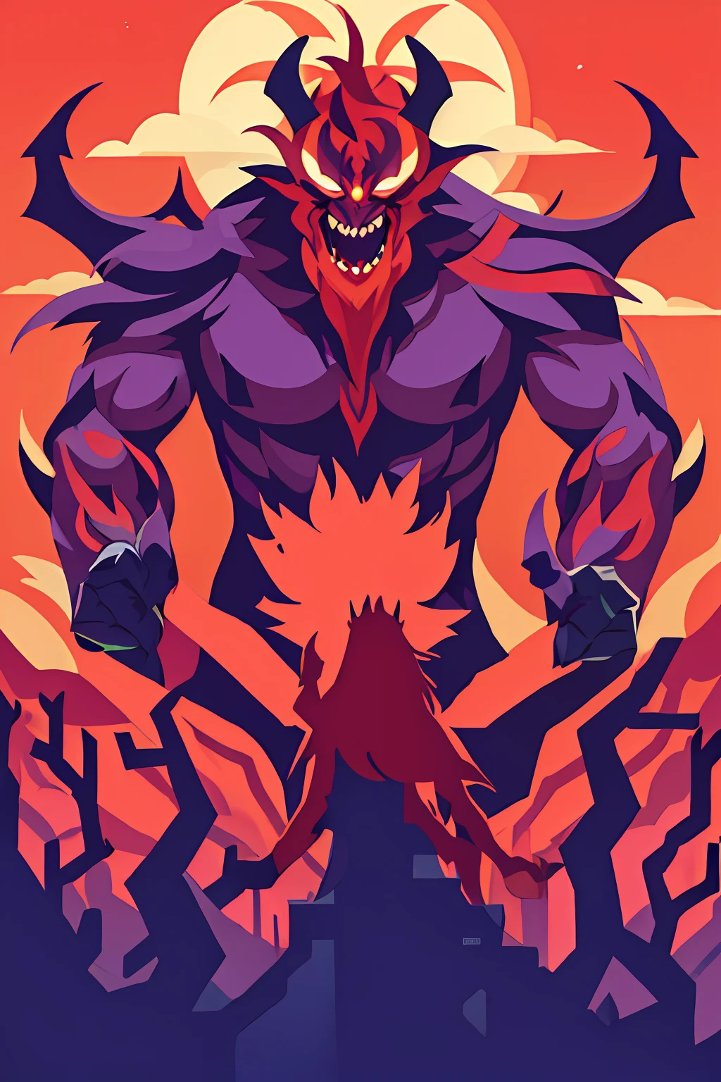 A huge demon, A lot of hands, Avatar of Chaos, ember, Sun,   Best Quality, vector style