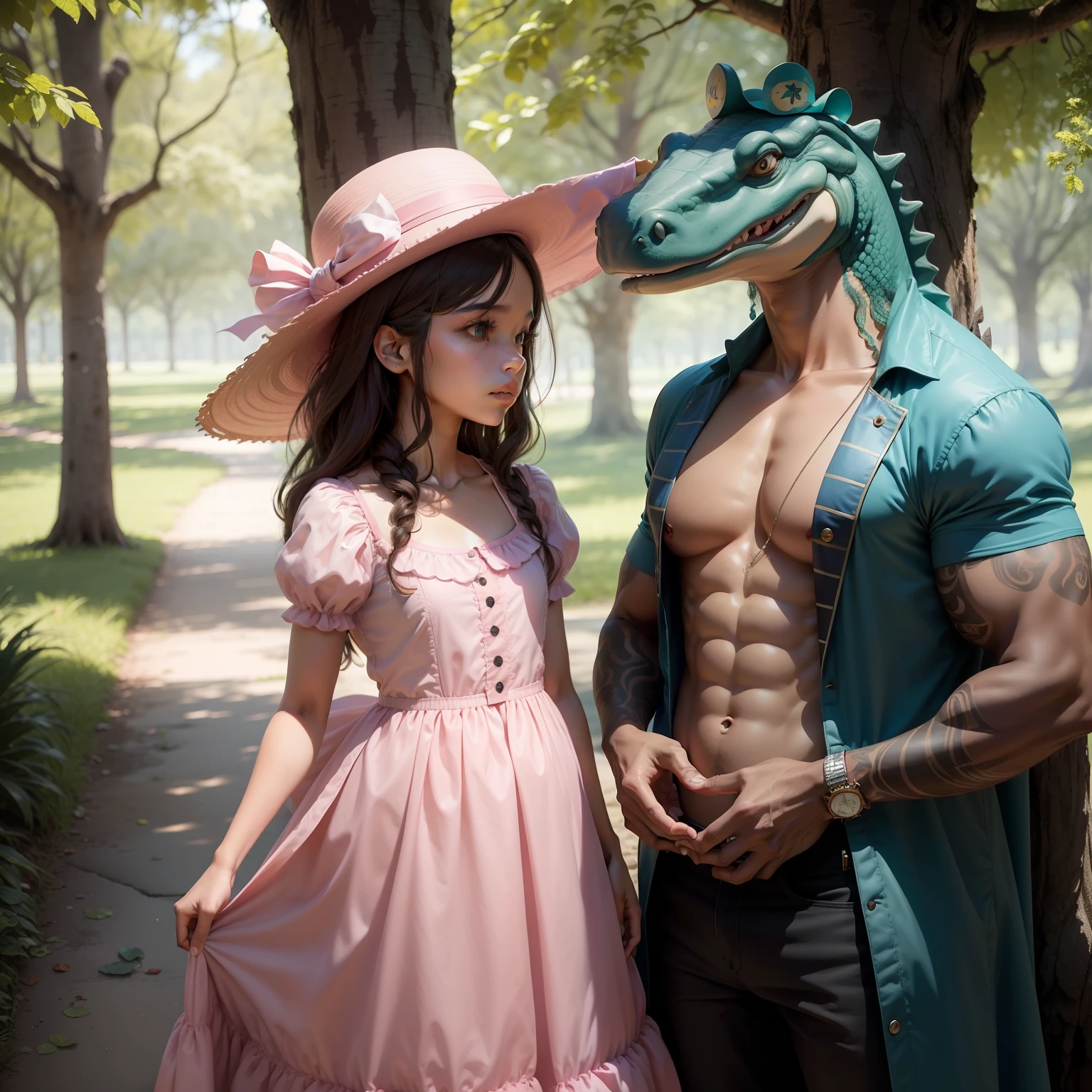 "Write a story about an alligator named Julius, who is known for his unique style of dressing. Um dia, Julio decides to wear a pink dress and an elegant hat. Ao colocar sua nova roupa, ele se sente confiante e pronto para mostrar ao mundo seu verdadeiro estilo. No entanto, The other forest creatures can't understand why an alligator would wear a pink dress and a hat. The story follows Julius as he faces prejudices and stereotypes, showing others that appearances can be deceptive and that everyone has the right to express themselves however they want. Ao longo da jornada, Julio discovers unexpected friendships and, juntos, eles celebram a diversidade e a liberdade de escolha na moda."