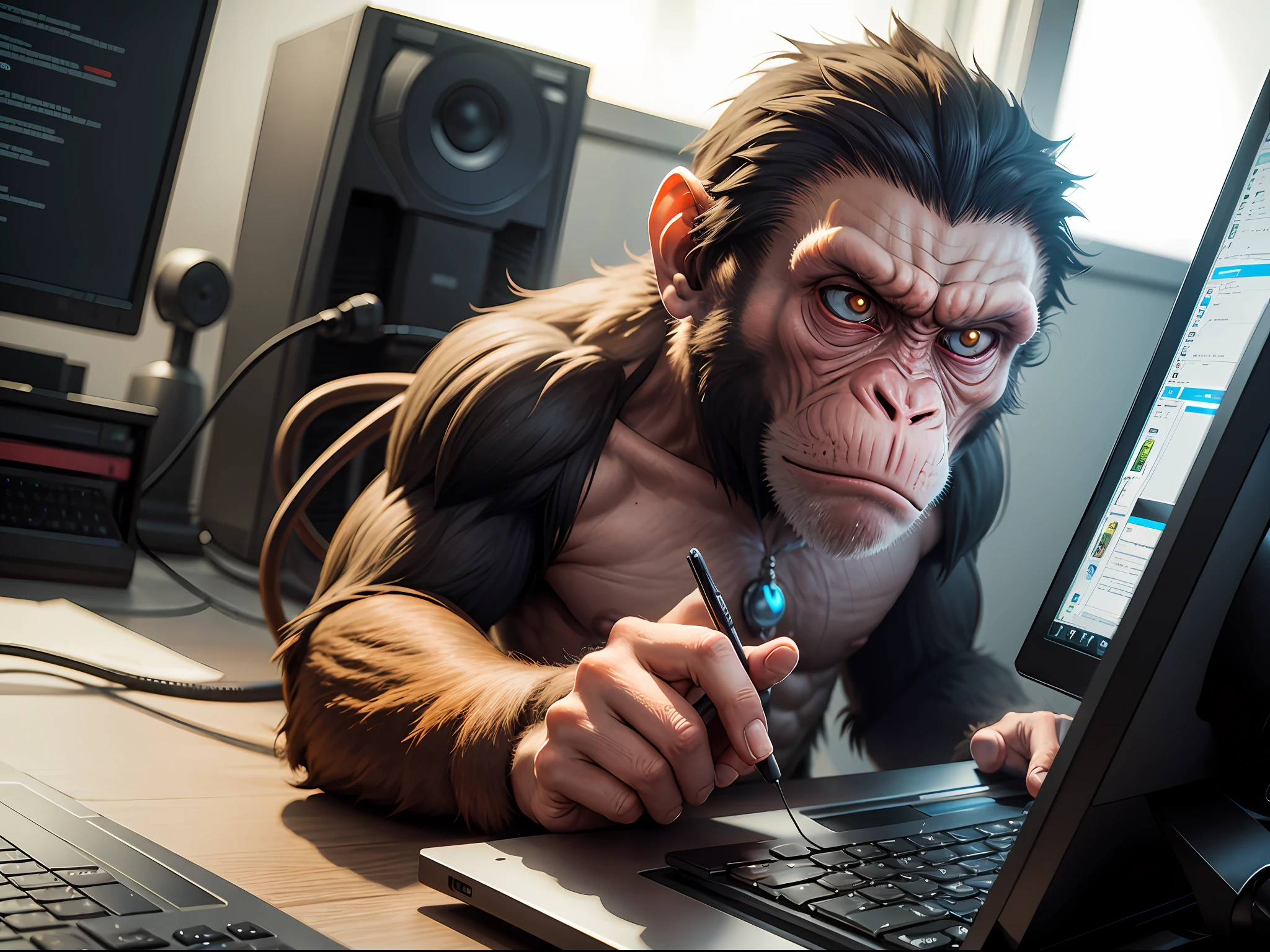 Monkey is angry while operating a computer --auto