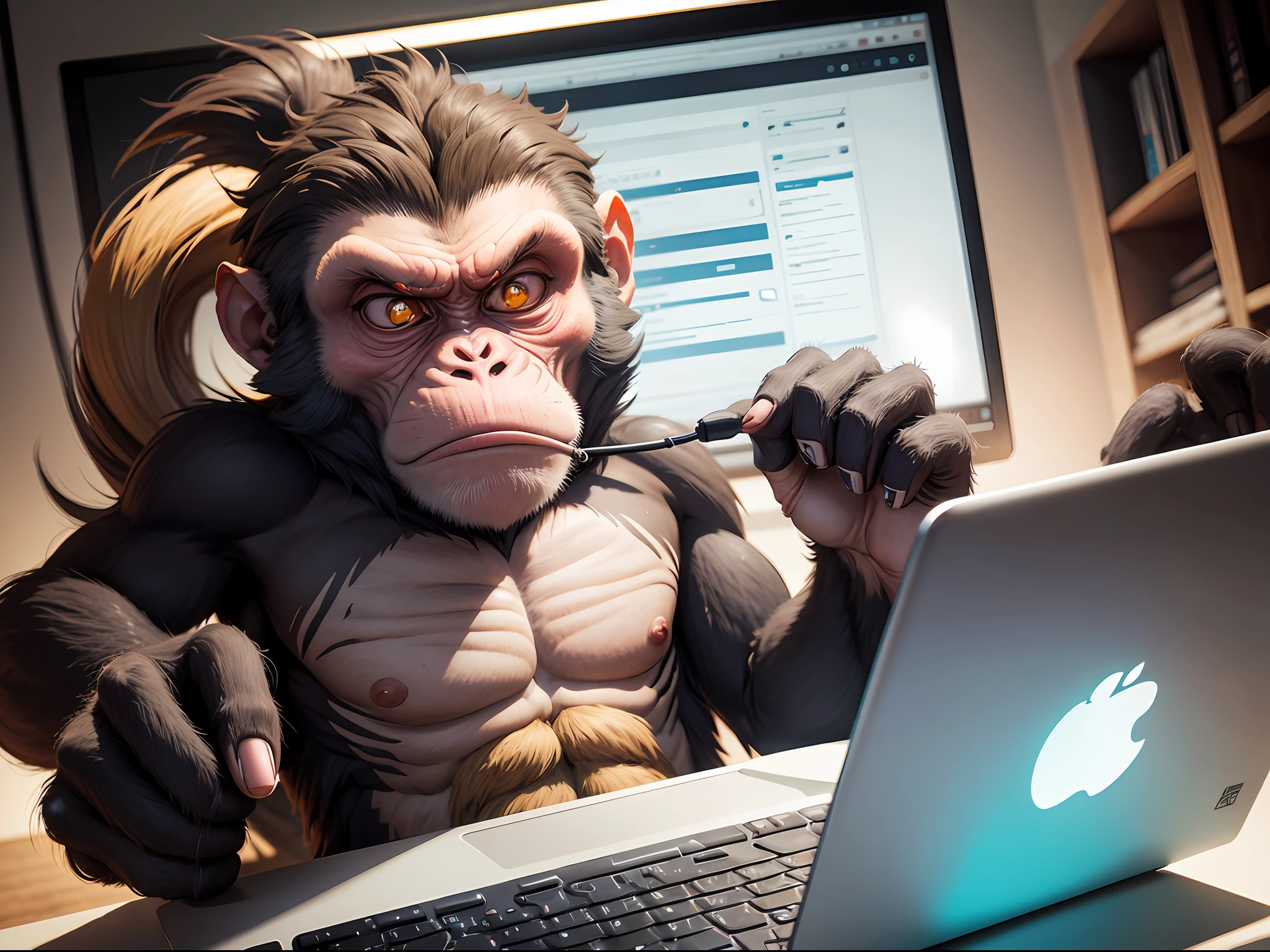 Monkey is angry while operating a computer --auto