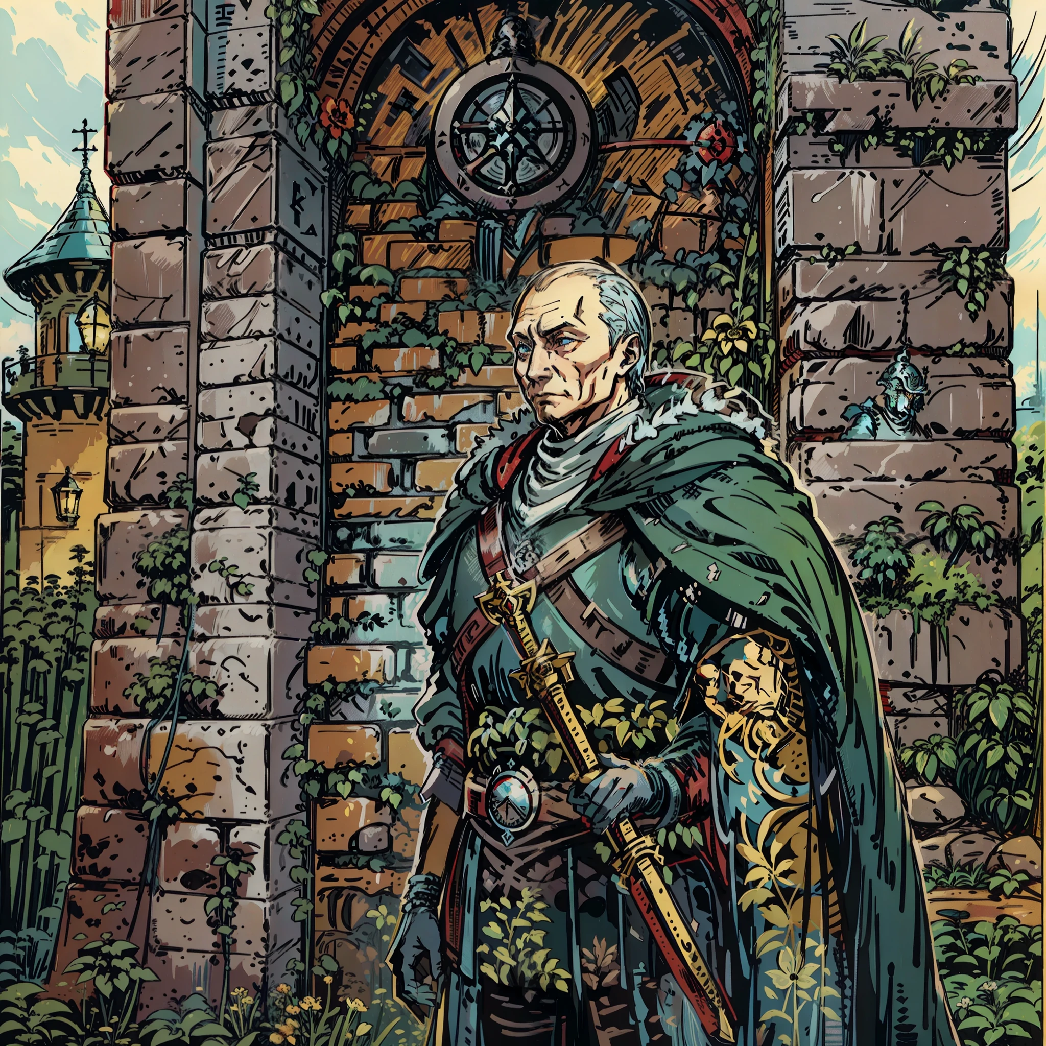 Putin look a like, lord, Personagem de RPG, fantasia medieval, fechar retrato, Armadura preta, castelo de fundo