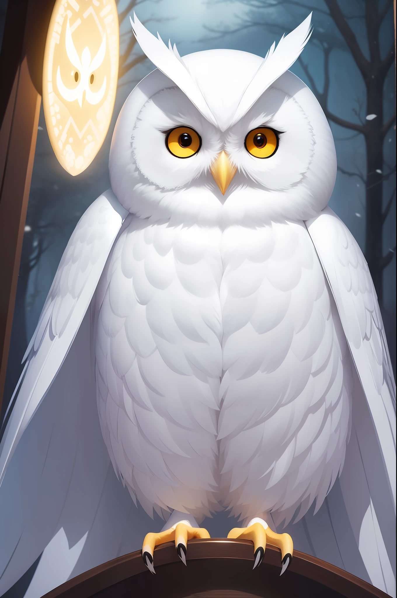 white owl with a white hood and a white theatre mask, owls, glowing white owl, inspired by WLOP, adorable digital painting, made with anime painter studio