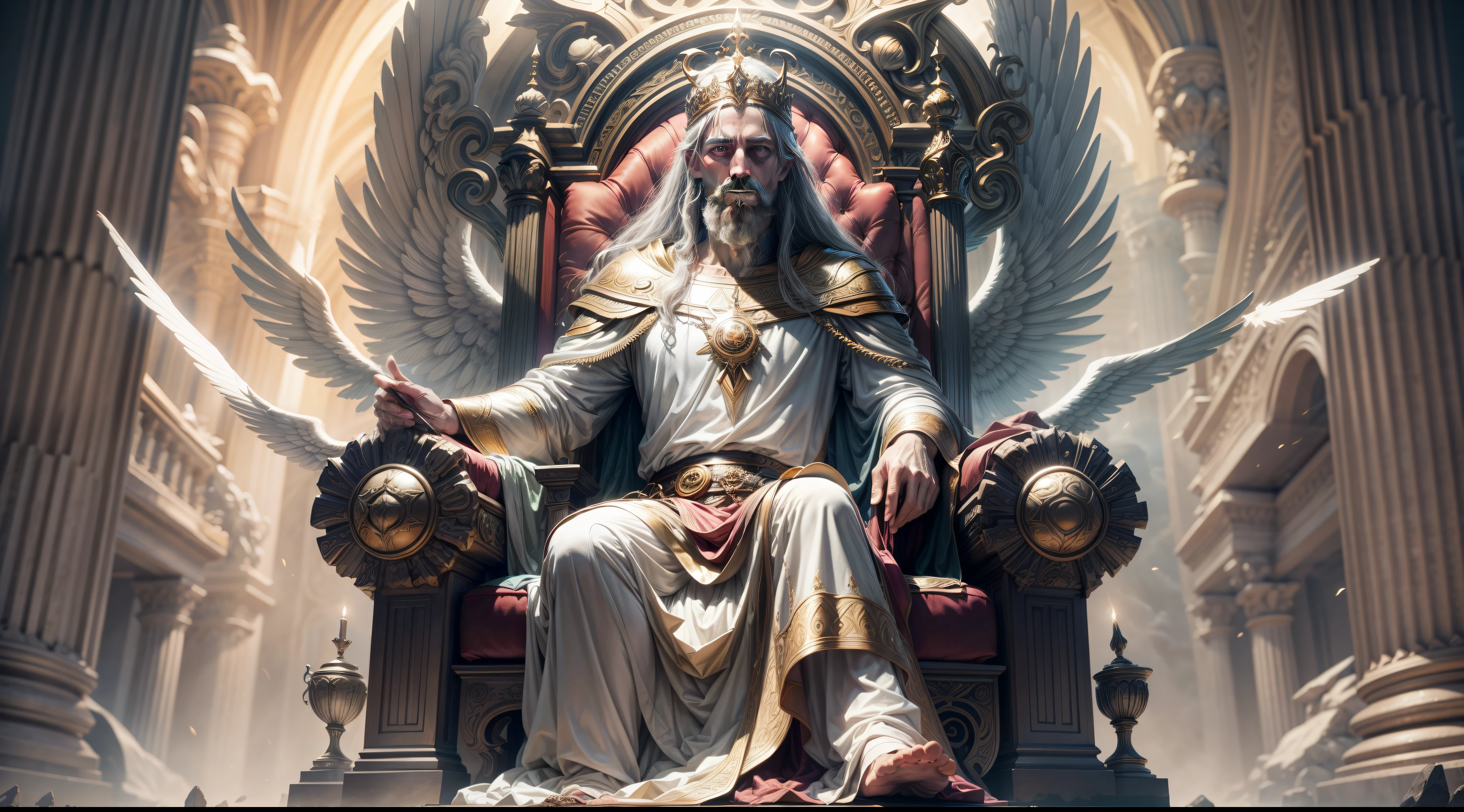 A depiction of Enoch as guardian of heaven's treasures, maybe an illustration of Enoch in front of the throne of God 4k hdr 35mm