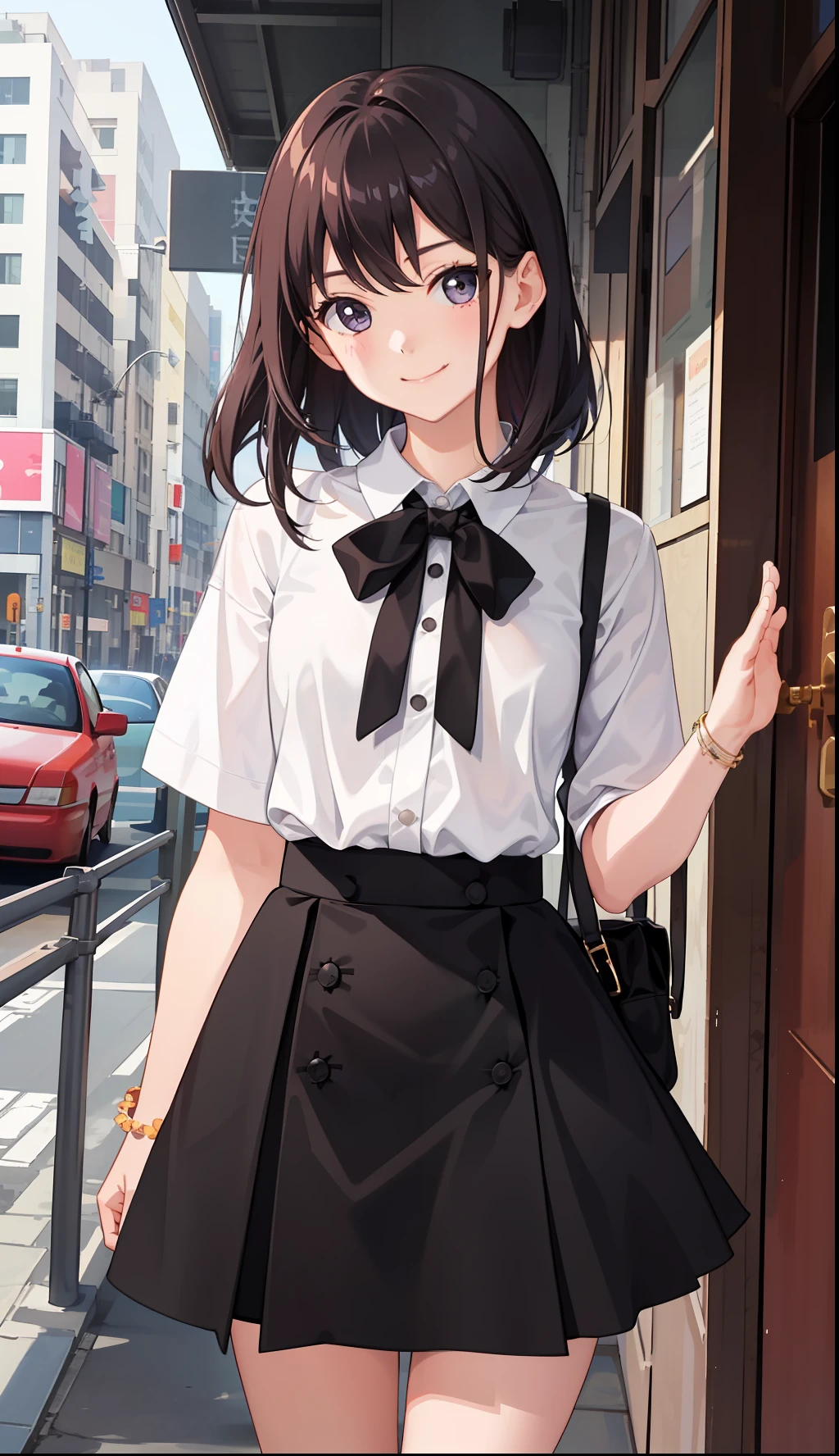 1girl in、A smile、A delightful!The shirt、skirt by the、(small tits)
