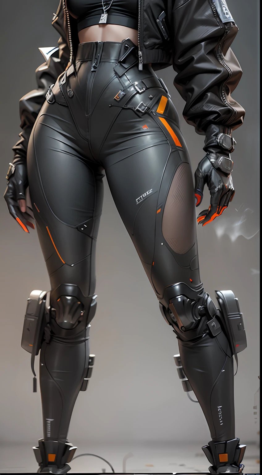 1nun with techwear jacket, sexy tech clothes, cabelo longo preto, superdetalhado, super sharp, abstract scifi background, ray tracing, cinematic lighting