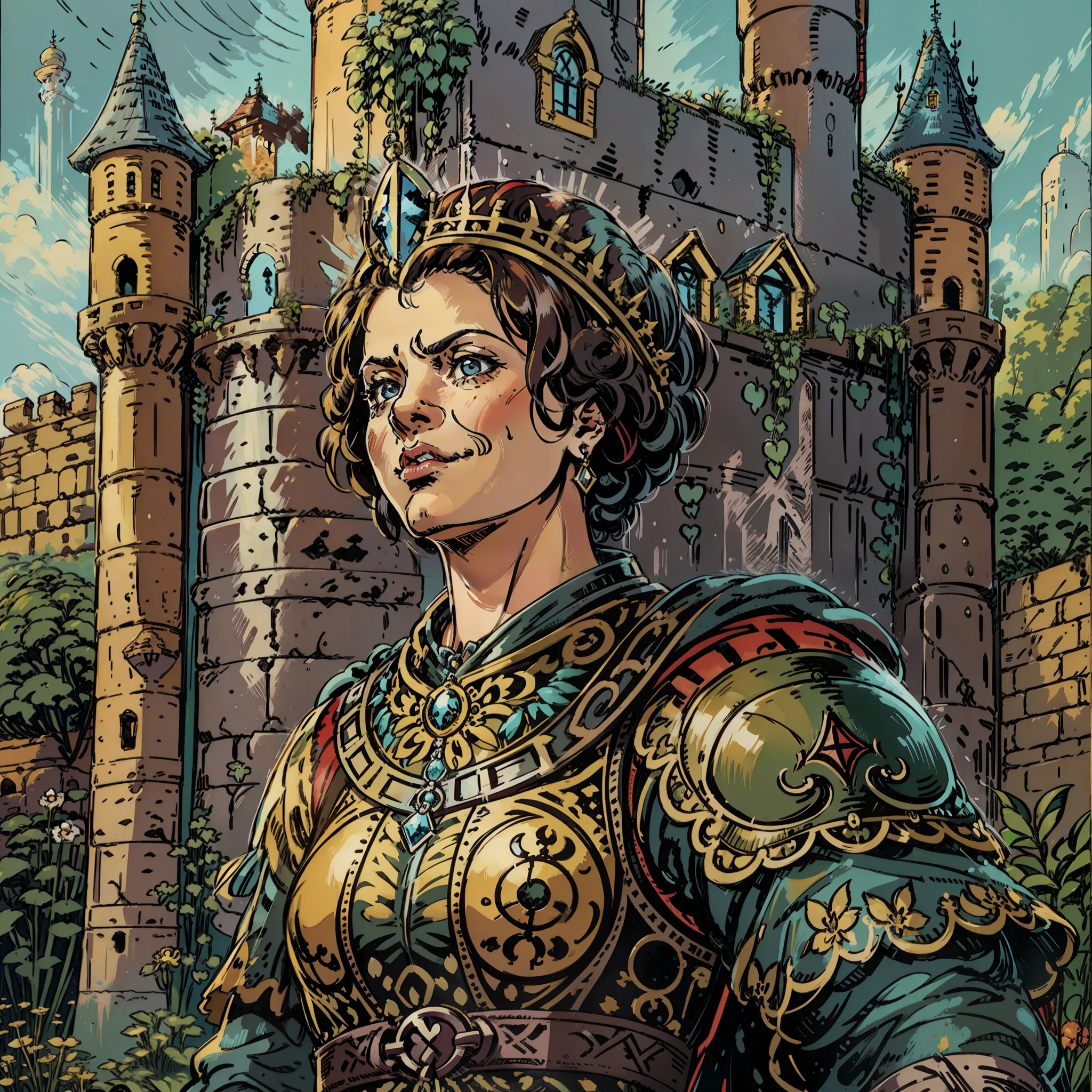 Dilma houssef parece, senhora, Personagem de RPG, fantasia medieval, fechar retrato, Armadura preta, castelo de fundo