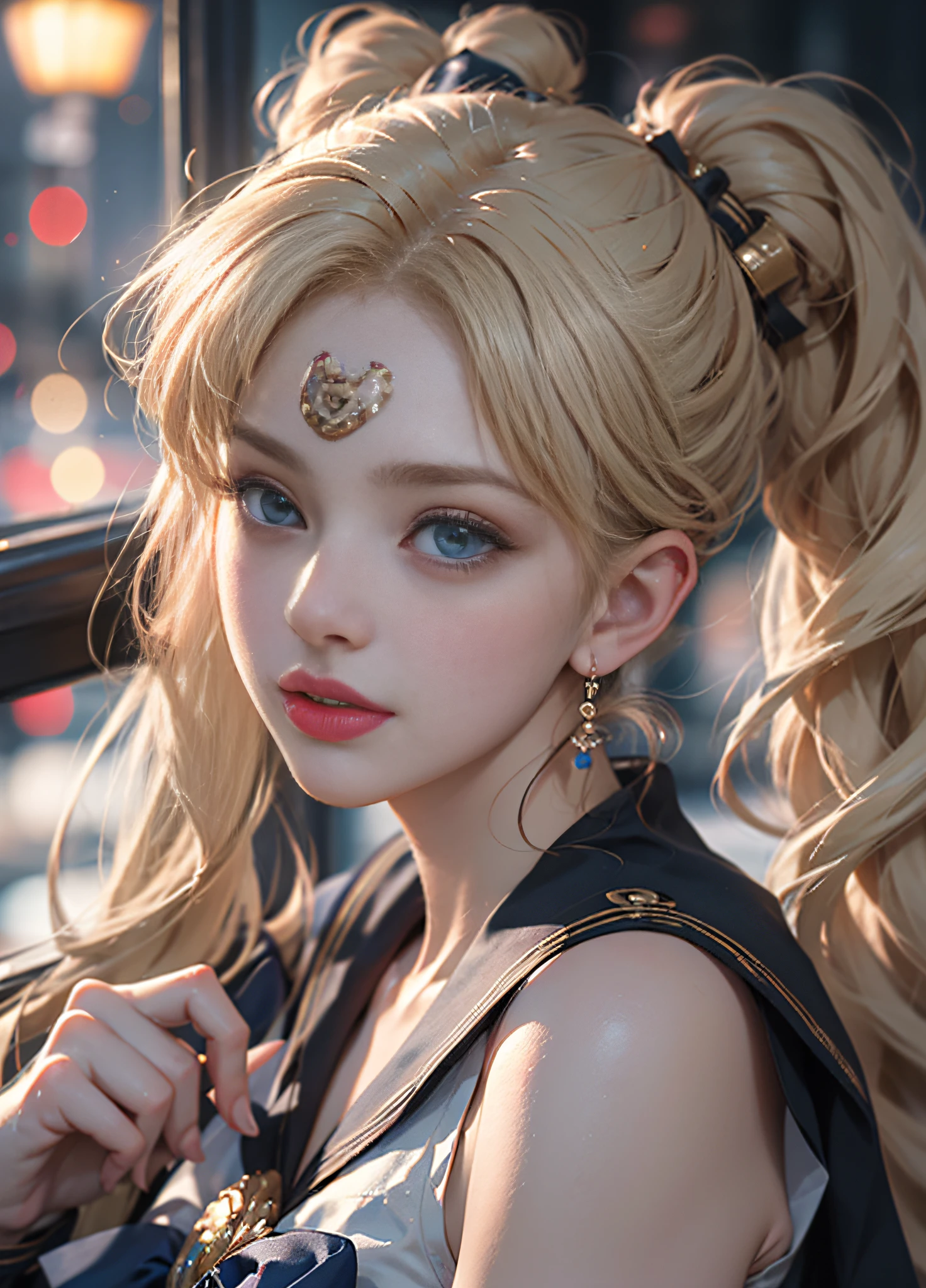 ((Masterpiece)), (Best Quality), (Ultra Detailed), ((Very Detailed)), 4K, (8K), Sailor Moon, Long Blonde Hair, Double Ponytail, Sailor Moon Aesthetics, Dream Core,