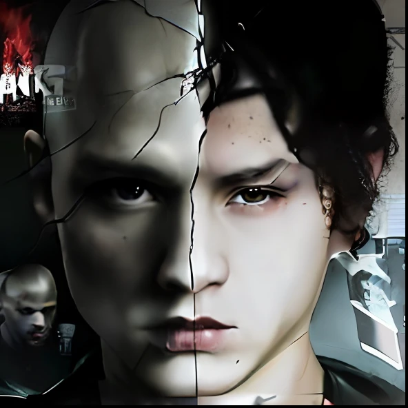 a close up of a person with a broken head and a poster, skinhead, skinning, inspired by skinheads, inspired by german, young wan angel, official artwork, inspired by atomwaffen, promotional art, official poster artwork, unreal enging, inspired by white power, official poster, fighting, movie poster character