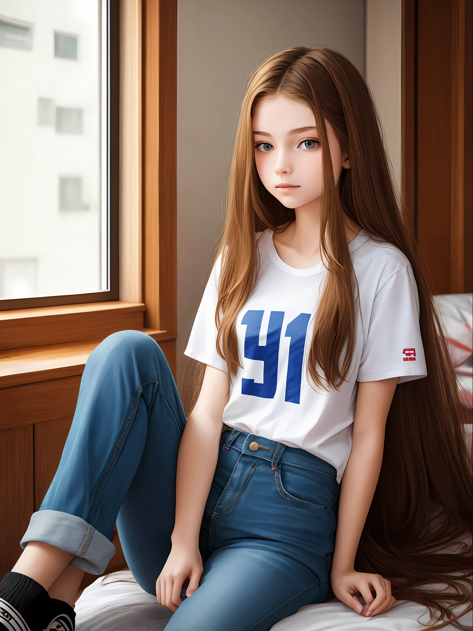 age girl 17 yirlong, Russian, in home clothes,