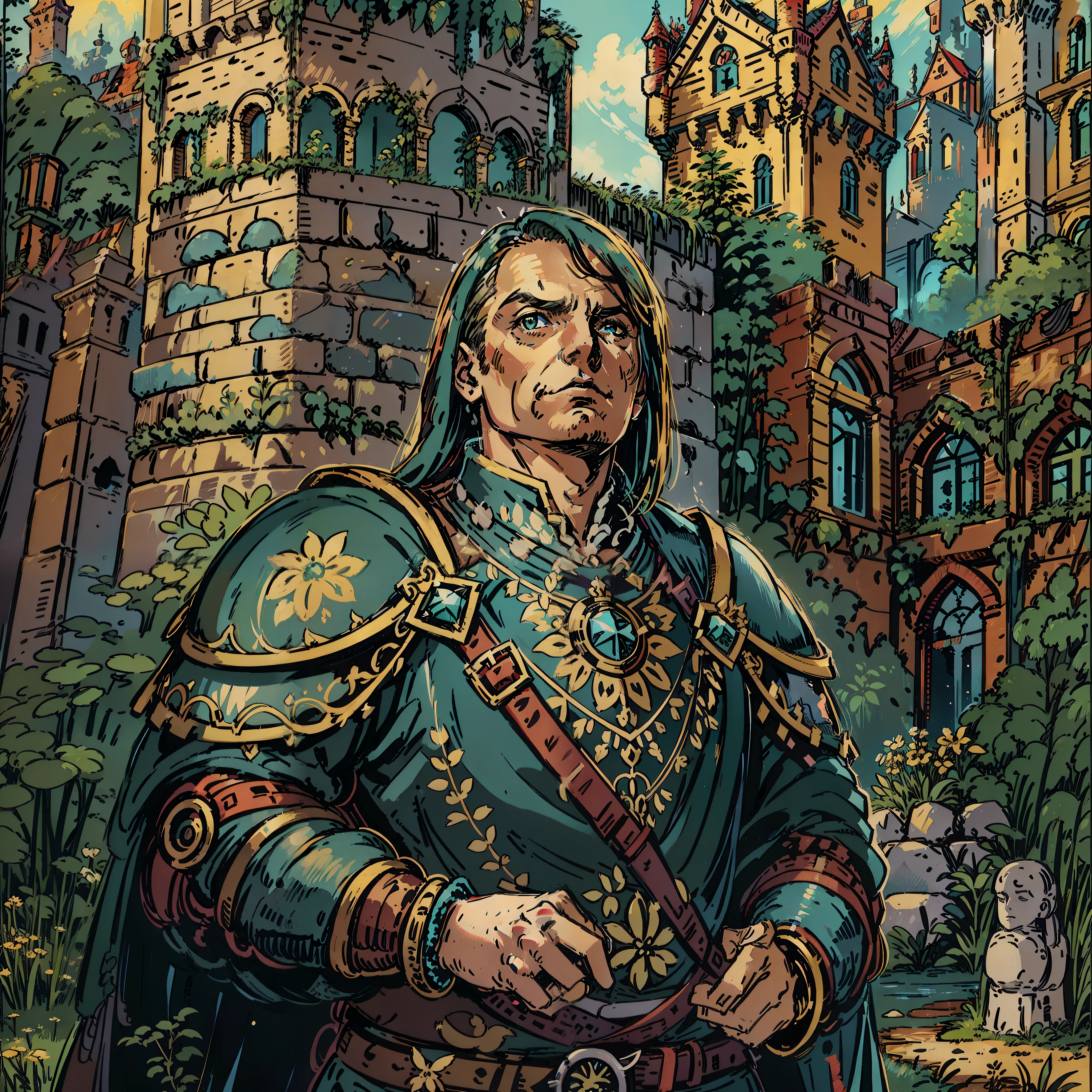 Bolsonaro look a like, lord, Personagem de RPG, fantasia medieval, fechar retrato, Armadura preta, castelo de fundo