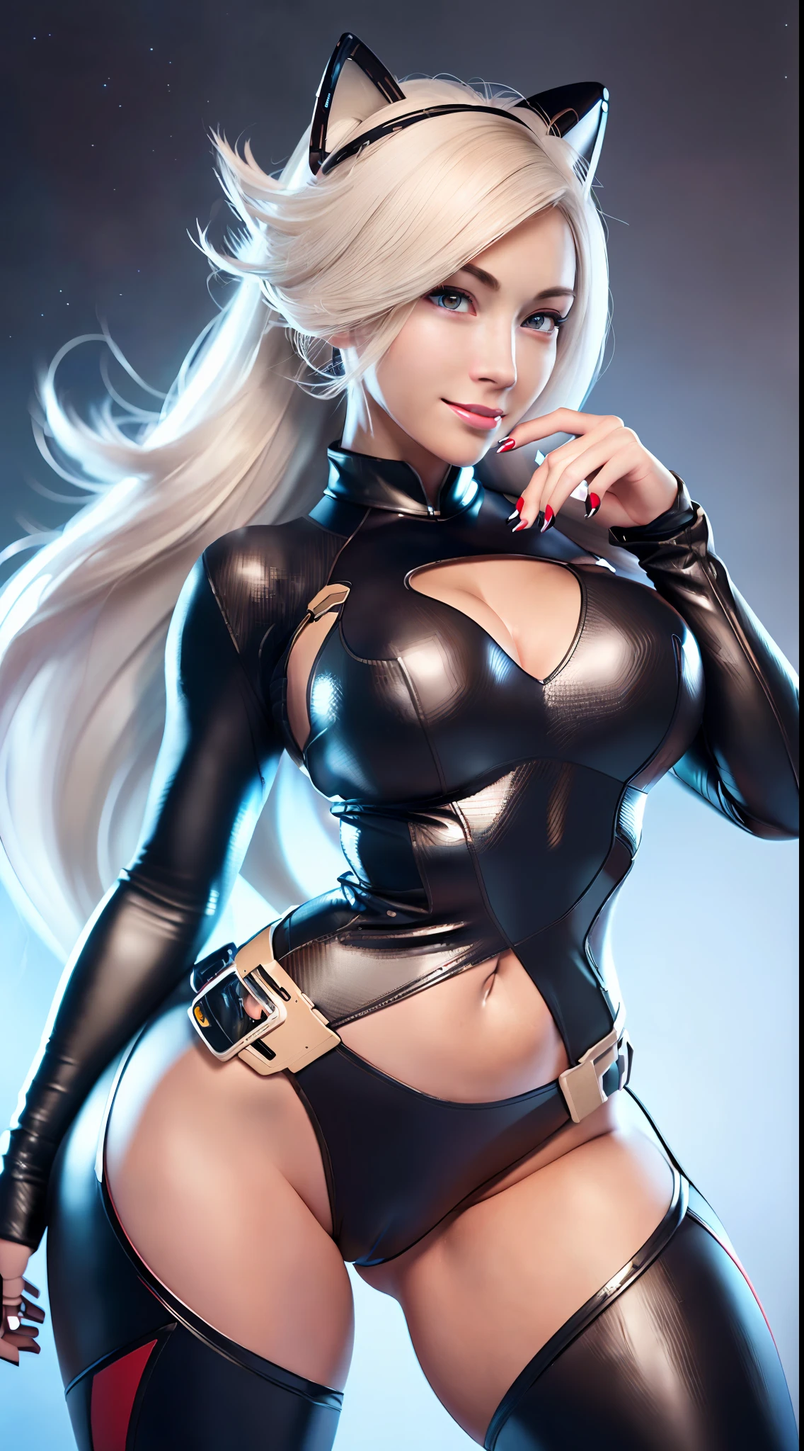(ultra high definition), (maximum quality), (cinematic), (8k), (Jessie/Rocket Team/Pokémon), (identical to the cartoon), (identical face), (alone), ((full body)), (slim), (very detailed face), (very detailed eyes), (realist eyes), (perfect body), (studio lighting), (front view), (ticker hips), (thick thighs), (sexy), (malicious smile), (soft skin), (very long hair)