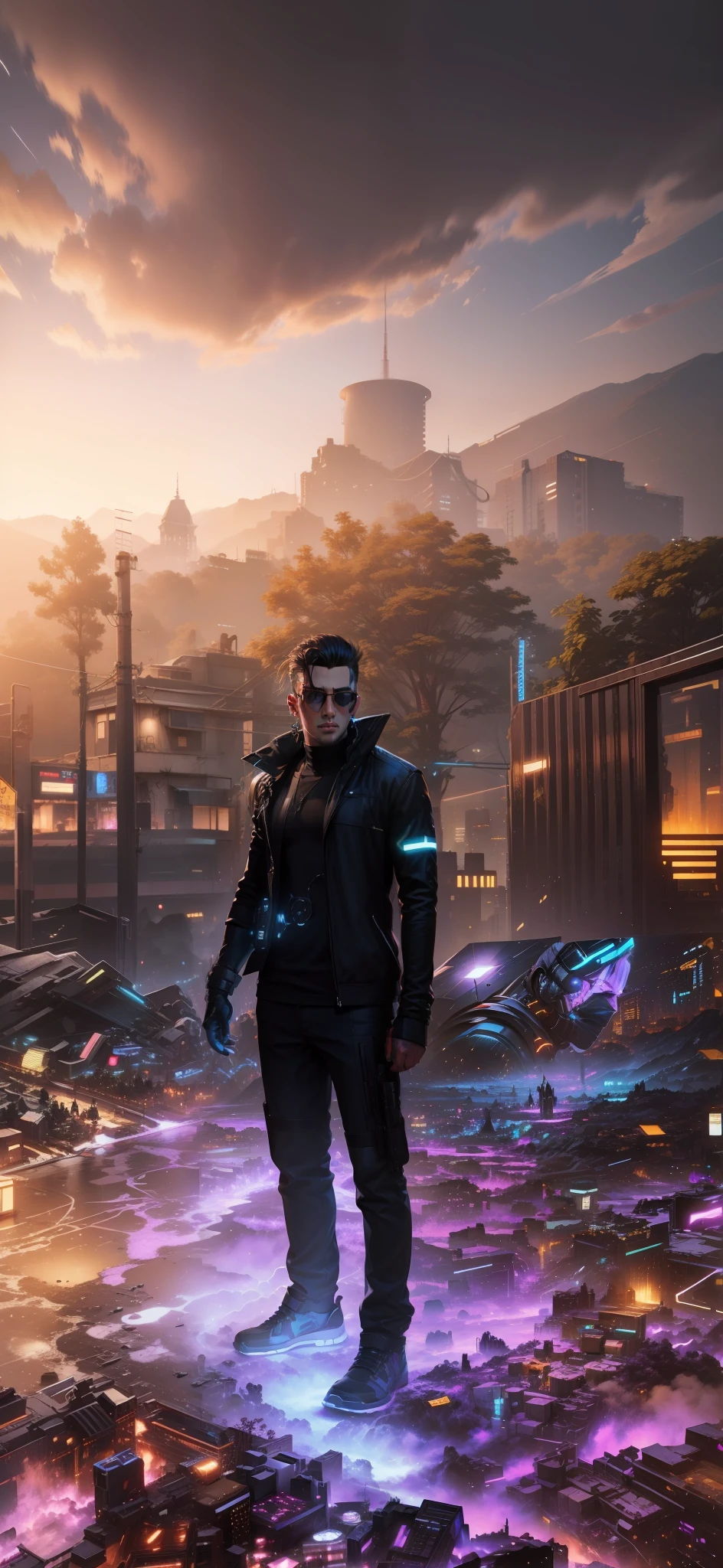 Change background cyberpunk handsome boy, realistic face, 8k, ultra realistic,