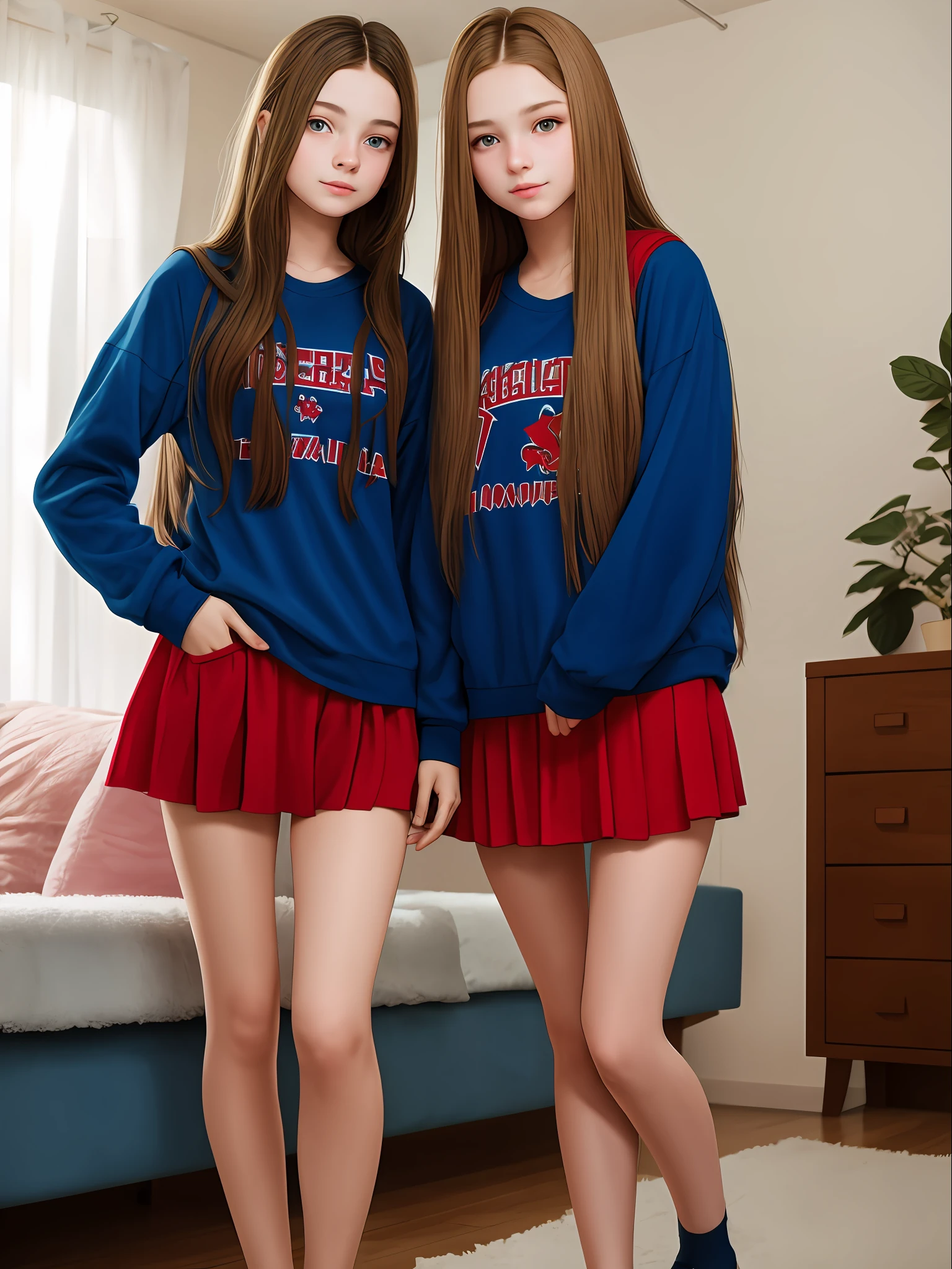 Teenage girl 17 years old, hairlong, Russian, in home clothes, with a girlfriend,