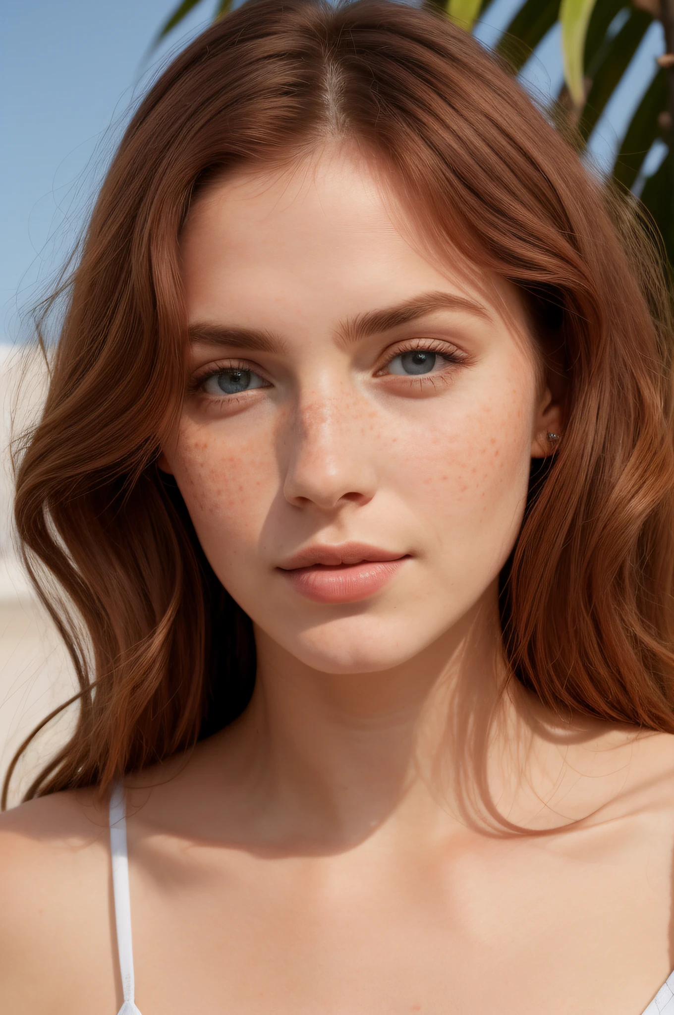 mulher de cabelo avermelhado longo solto comprido, sardas(0.60) beijadas pelo sol, ,Lips parted and flushed and reddish, cabelos vermelho fogo, Blue Eyes Penetrating Lumen Illumination , sardas vivas aparente bochecha corada e luz do sol no rosto , sardas beijadas pelo sol, sardas no rosto, freckles visible, rosto com sarda sardas claras:3.1)