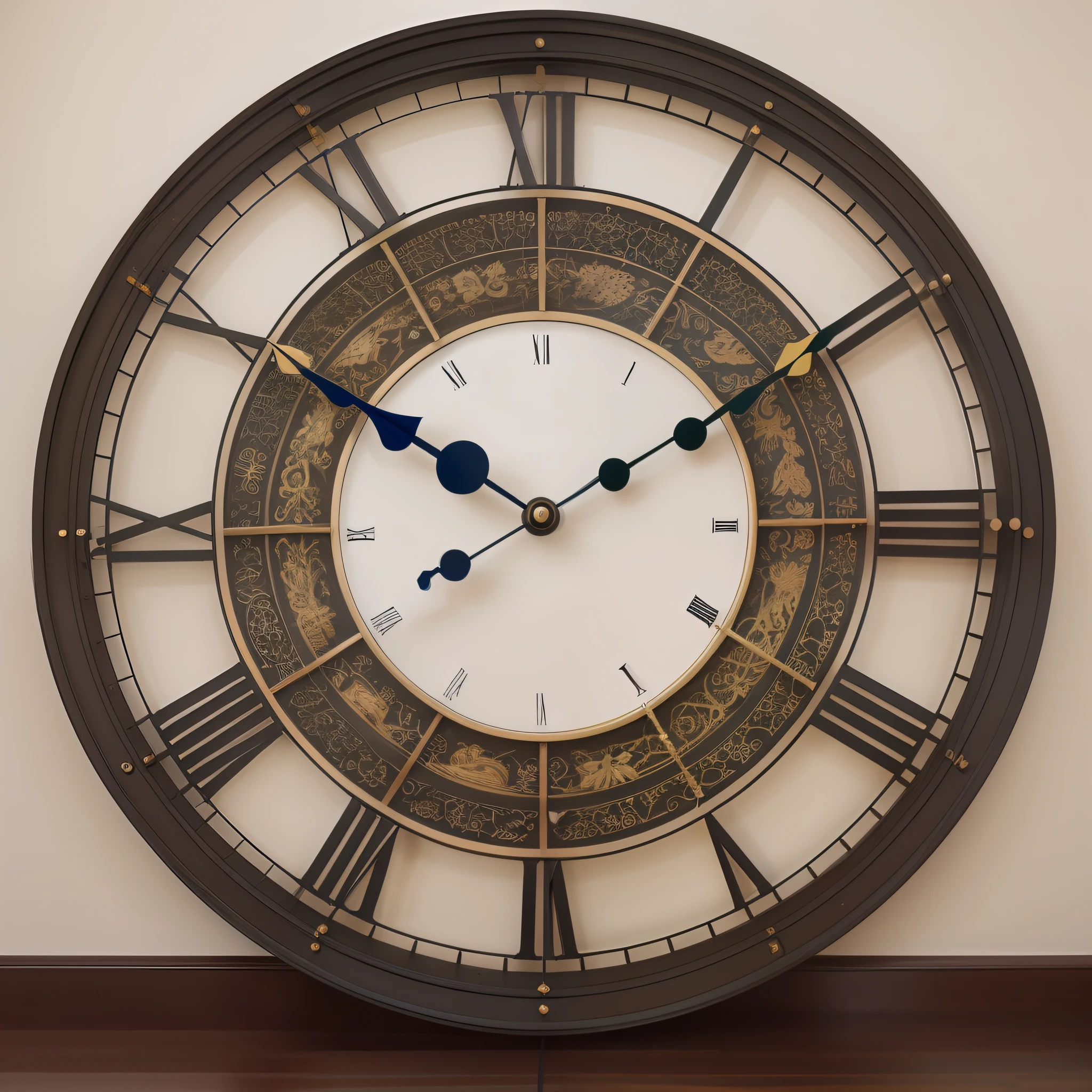 Large wall with a large clock with no seconds hand.