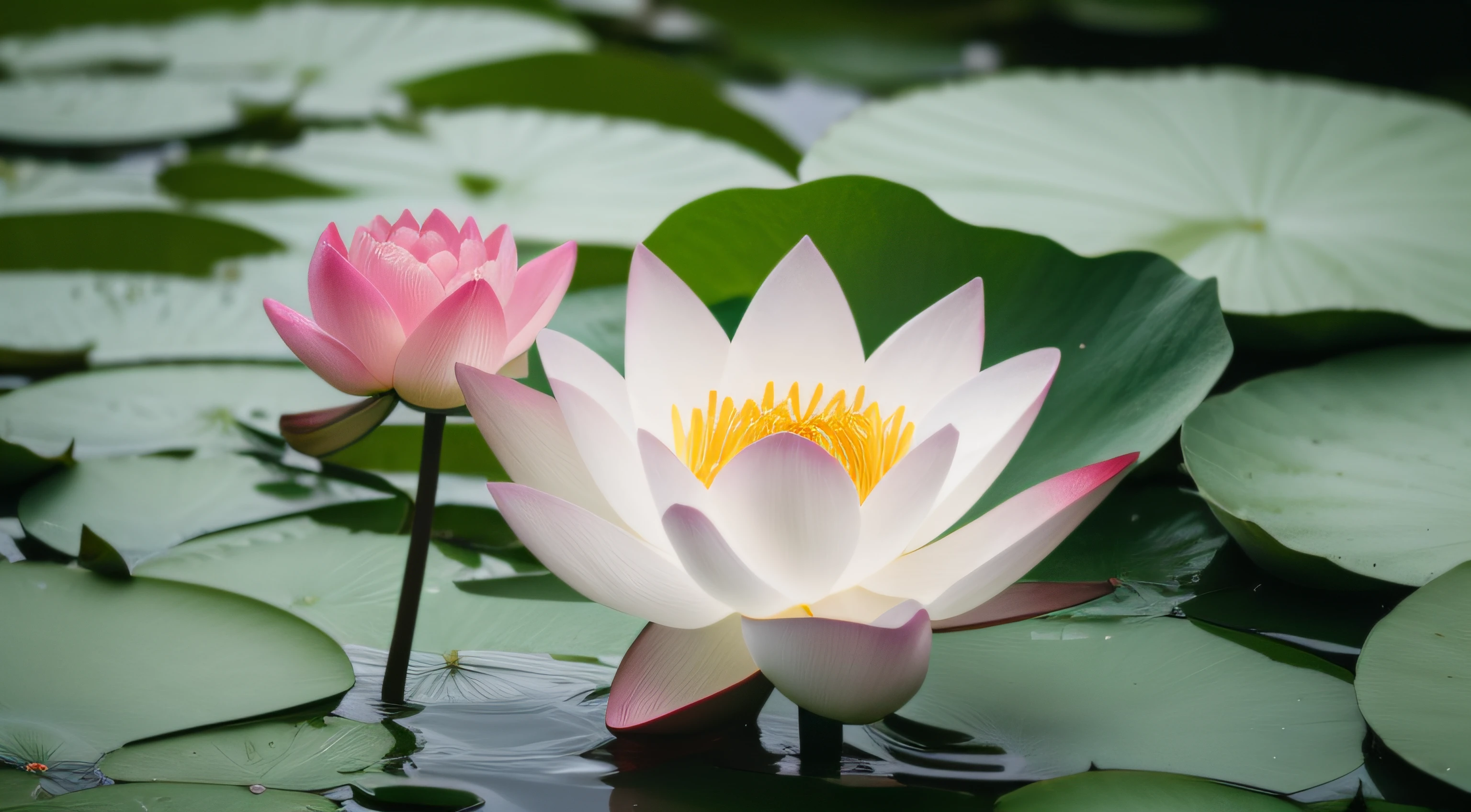 (Large summer poster),(Best qualtiy),master-piece,Best qualtiy,(8k Wallpaper)(Best qualtiy),(Best Illustrations),Summer,(water lily ,lotus leaf),well, ultra-detail