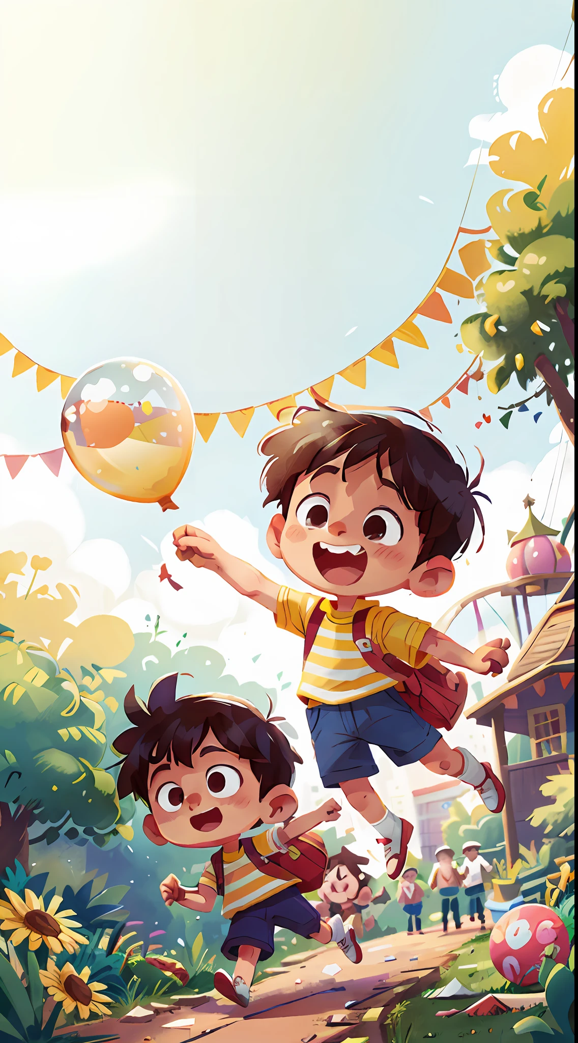 Poster making, Children's Day, in the amusement park, a holding a balloon, happy, jumping, happy --v 6