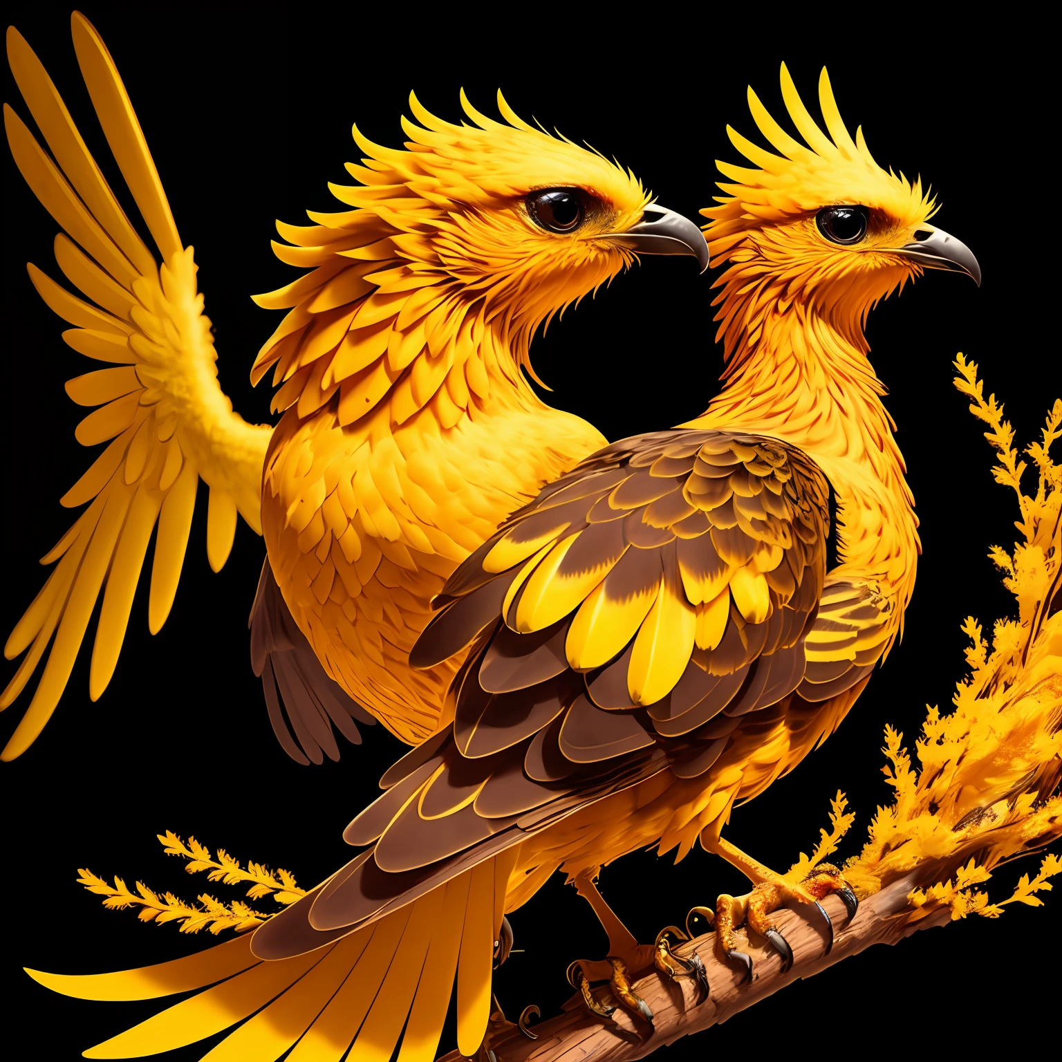 phoenix, Masterpiece, Best quality, seulement, corps entier, yeux jaunes, Aile, no humans, rougeoyant, oiseau, Feu, Focus sur les animaux, bec, hyper detailed, incredibly high detailed