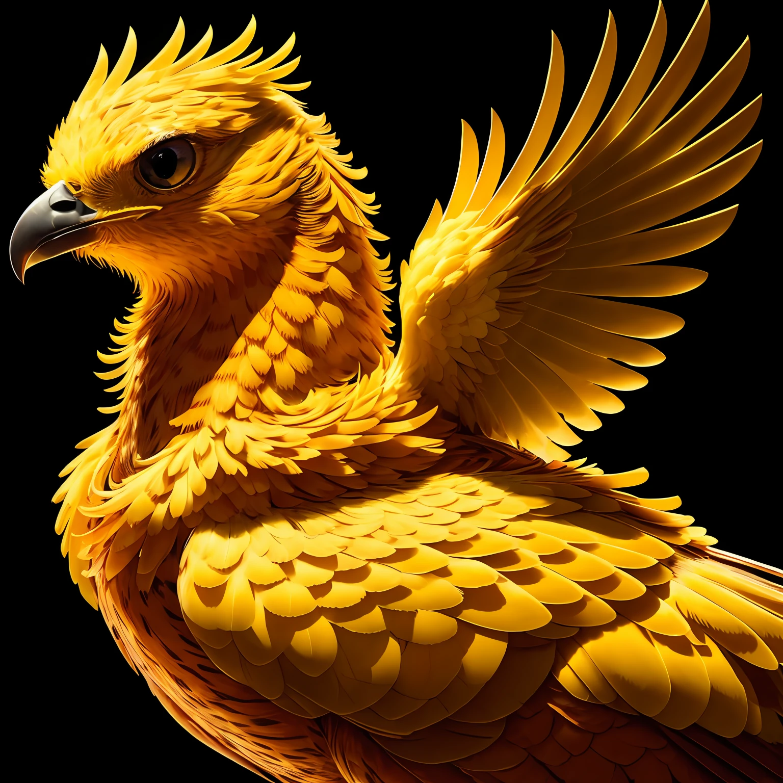 phoenix, Masterpiece, Best quality, seulement, corps entier, yeux jaunes, Aile, no humans, rougeoyant, oiseau, Feu, Focus sur les animaux, bec, hyper detailed, incredibly high detailed