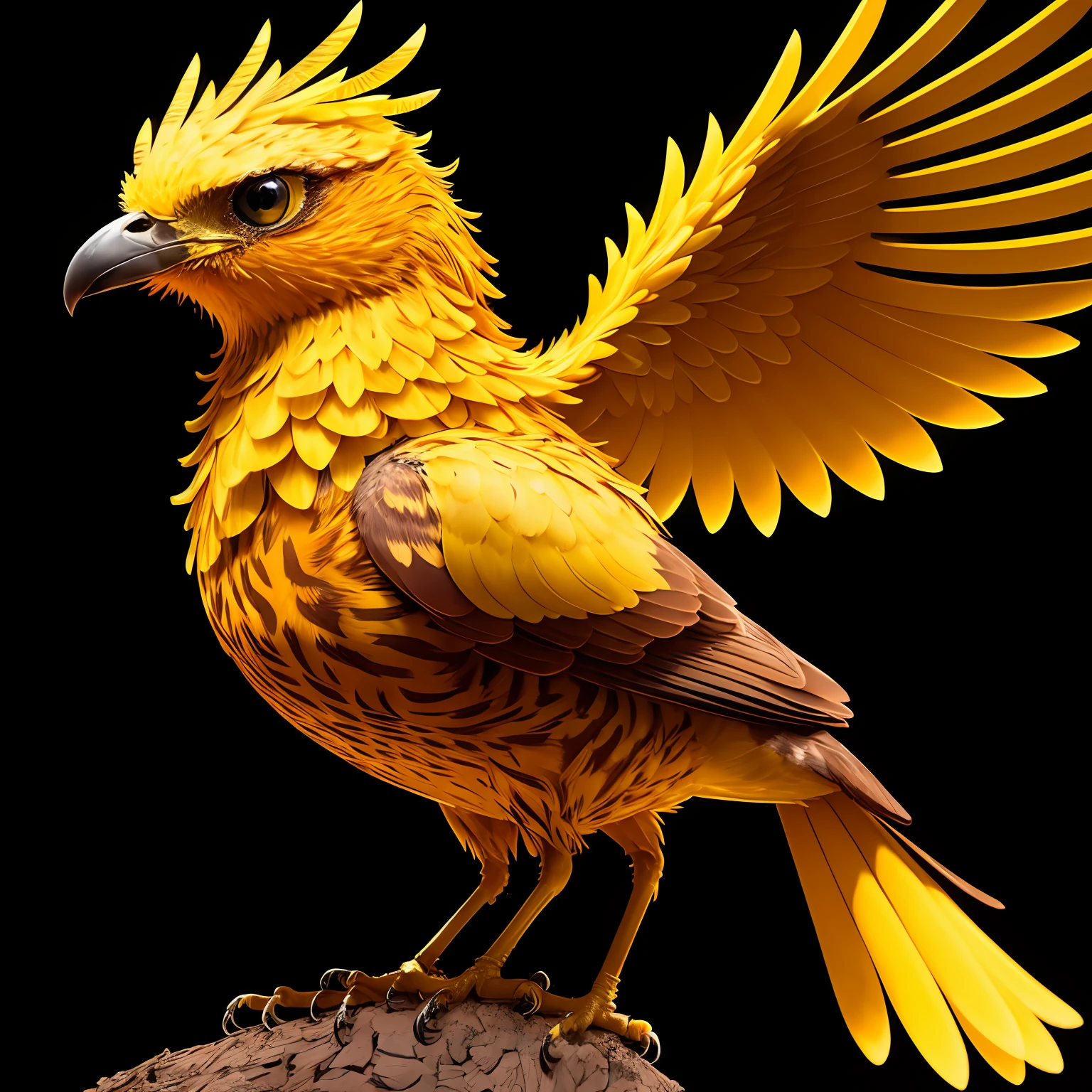 phoenix, Masterpiece, Best quality, seulement, corps entier, yeux jaunes, Aile, no humans, rougeoyant, oiseau, Feu, Focus sur les animaux, bec, hyper detailed, incredibly high detailed