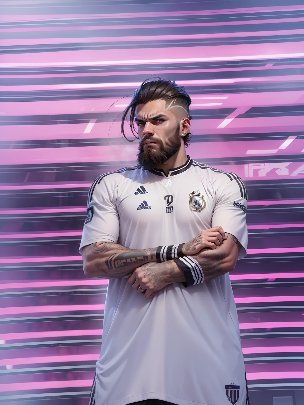 Real Madrid jersey new hair style angry beard eyes cool