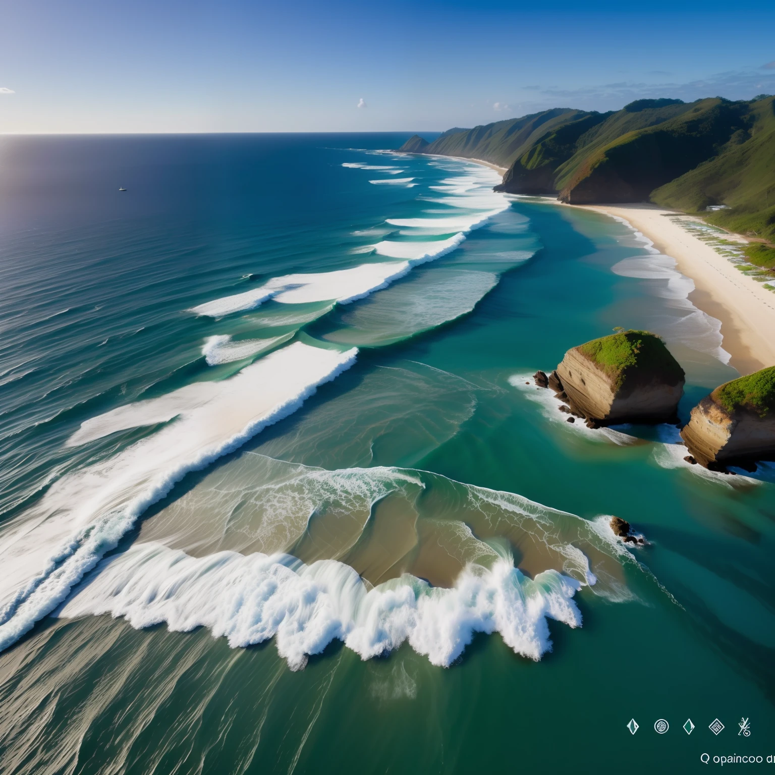 Uma praia,foto do oceano, palmeiras,areia de praia, qualidade de imagem alta, realista,180 dpi, tamanho grande,Most realistic image possible, coqueiro,oceano,areia.