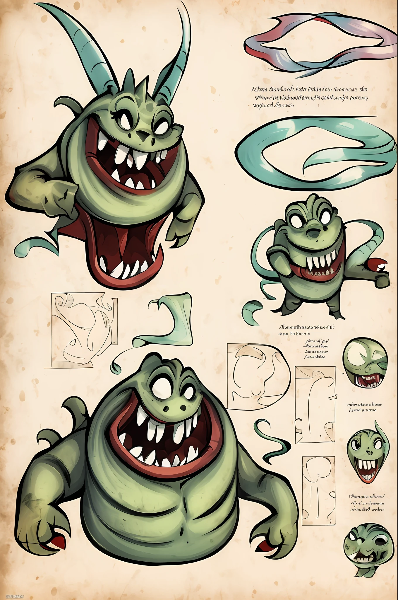 fantasy monster, by bestiary_style, masterpiece, best quality, minimalist, character chart, reference sheet, multiple poses,