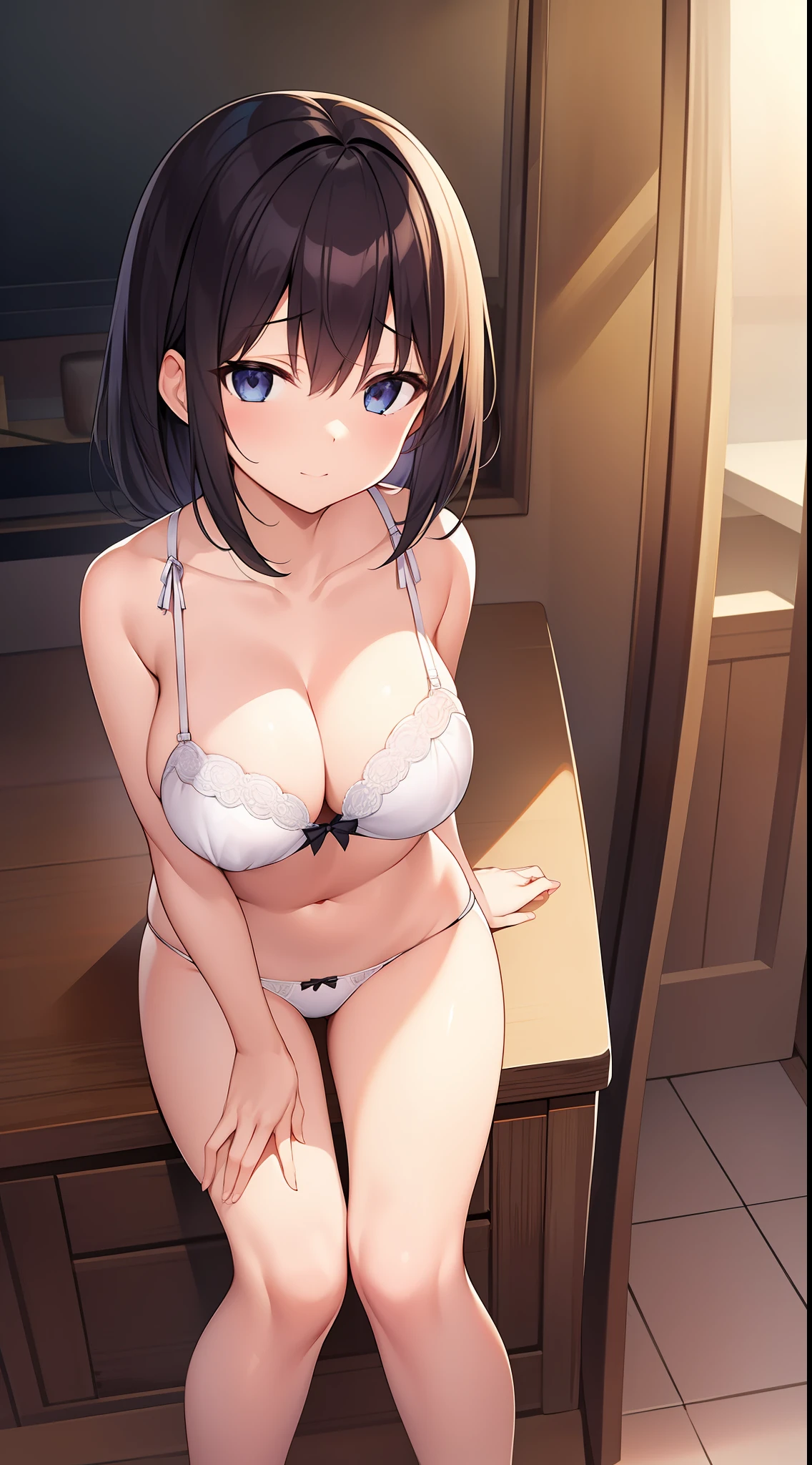 masutepiece、hight resolution、1girl in、large full breasts、in one's underwear only、Cute lingerie、Underwear models、Cute anime illustration、
