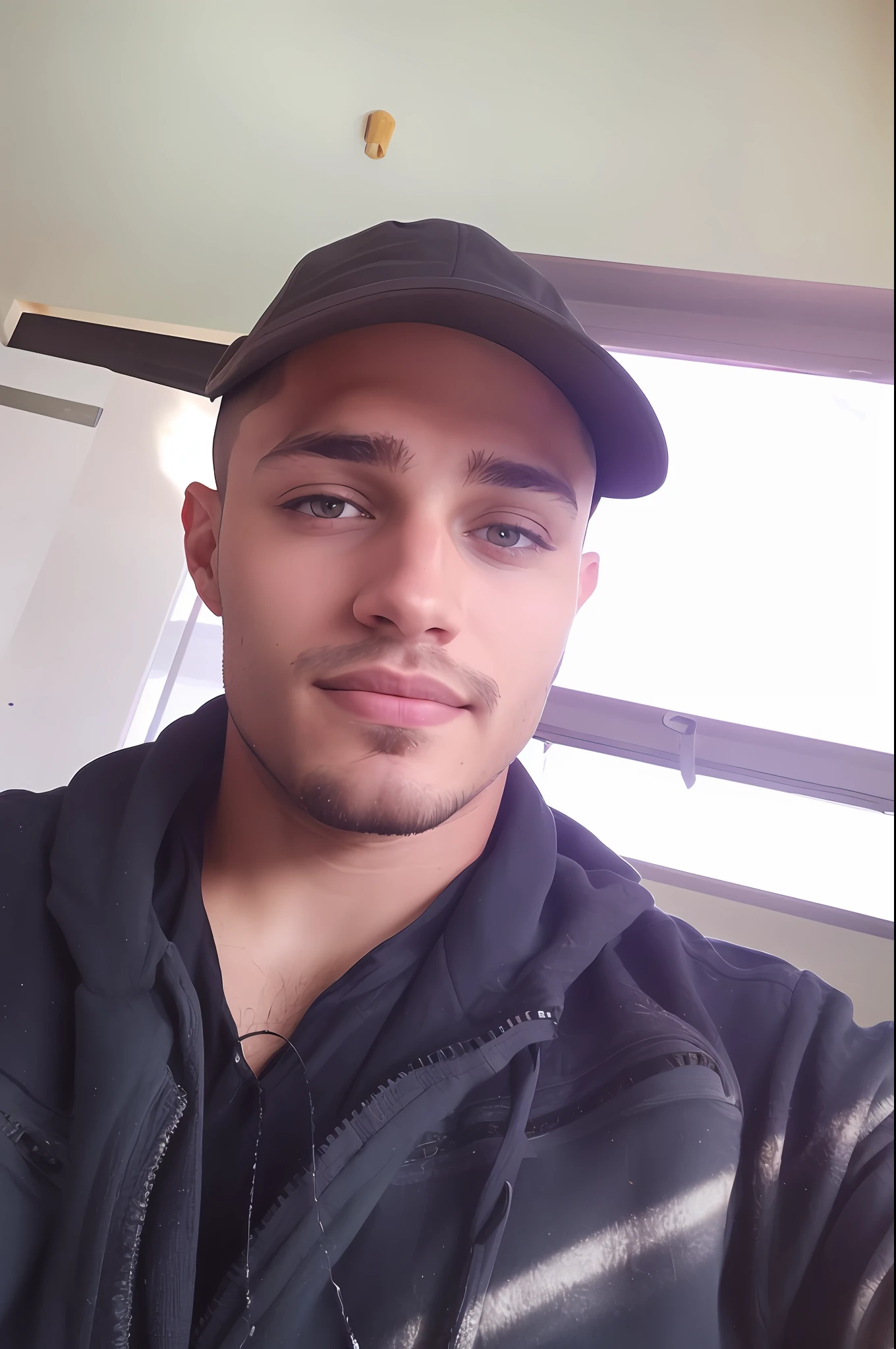 full frame, Close portrait, extremely handsome male model, Herculean Greek male, taupe clear skin, auburn buzzcut hair, heterochromia honey eyes, (skin texture), skin pores, shallow depth of field, sharp eye focus, backlit