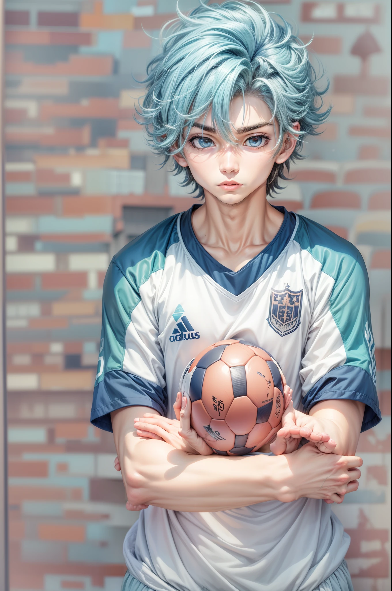 :0,menino anime , jogador de futebol , cabelos azuis