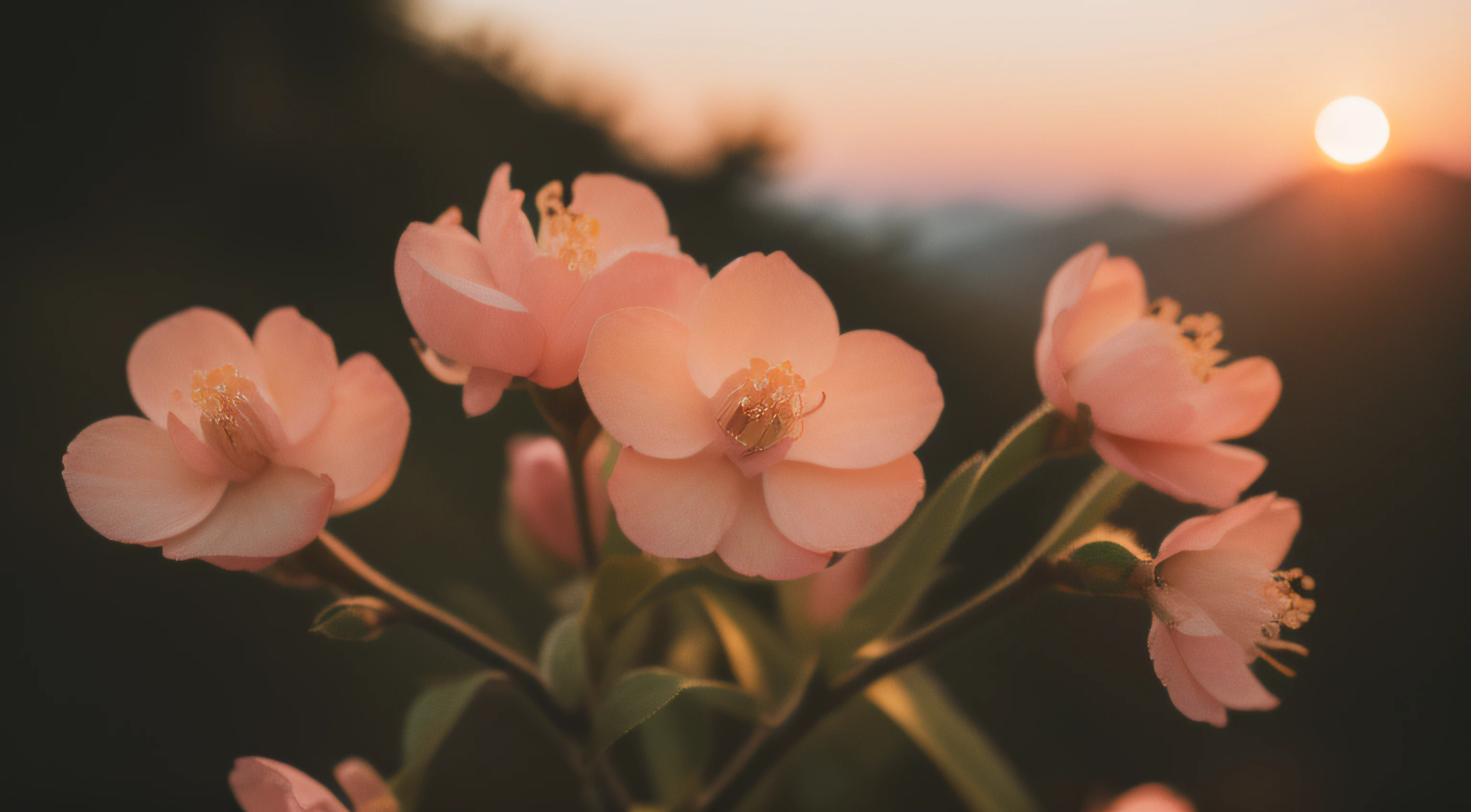 a (close up shot (Pink apricot flowers: 1.2): 1.3), Japan Branch, (sunset: 1.5), lightroom, HDR, Skin, (dark: 1.1)