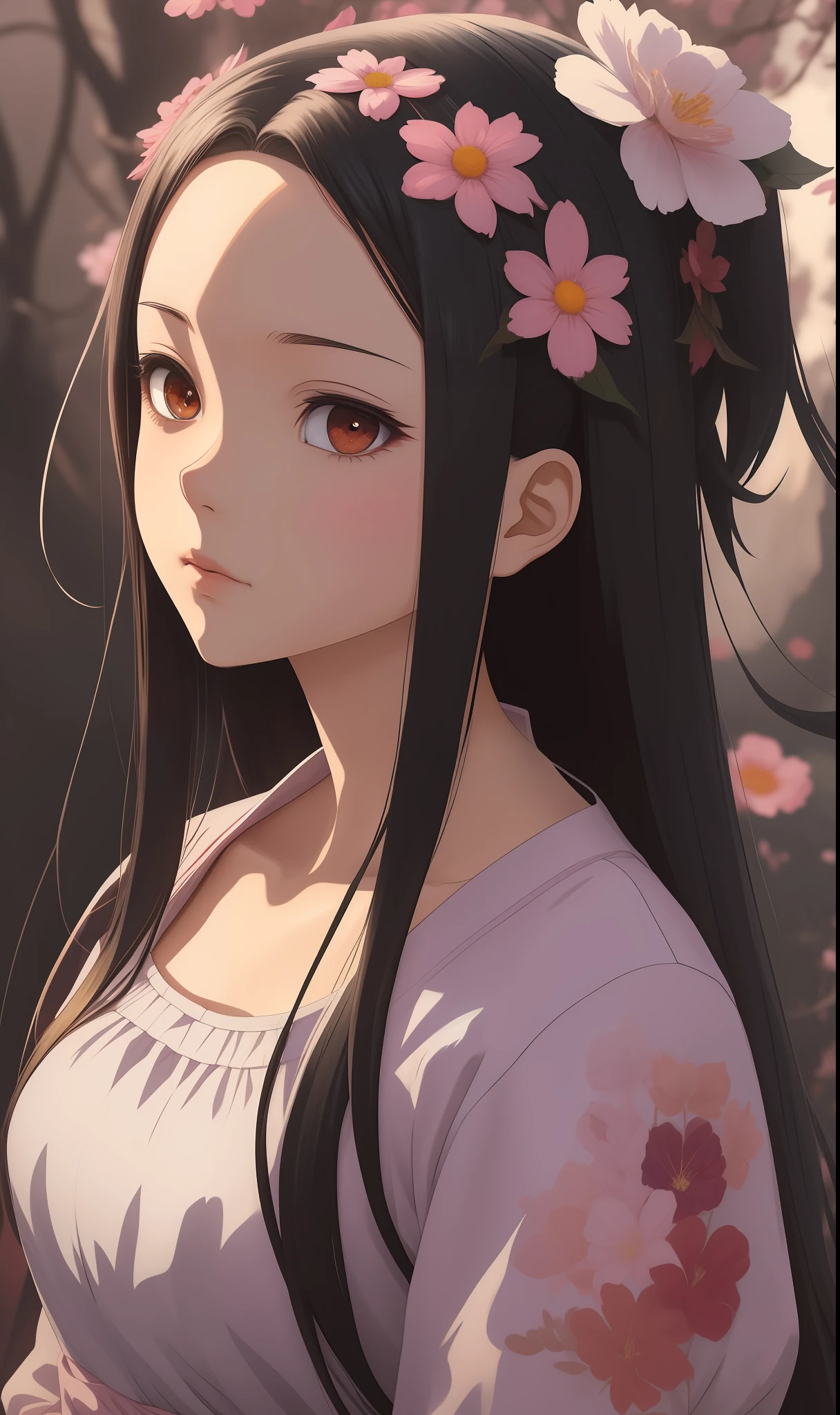 anime com cabelo preto longo e vestido rosa com flores em seu cabelo, retrato bonito do anime, menina bonita, mulher bonita do anime, retrato impressionante do rosto do anime, retrato detalhado da menina do anenina anime retrate no estilo de Guweiz, arte de anime digital detalhada, Digital anime illustration, retratos bonitos da menina do anime, menina bonita, arte de aimpa e detalhada