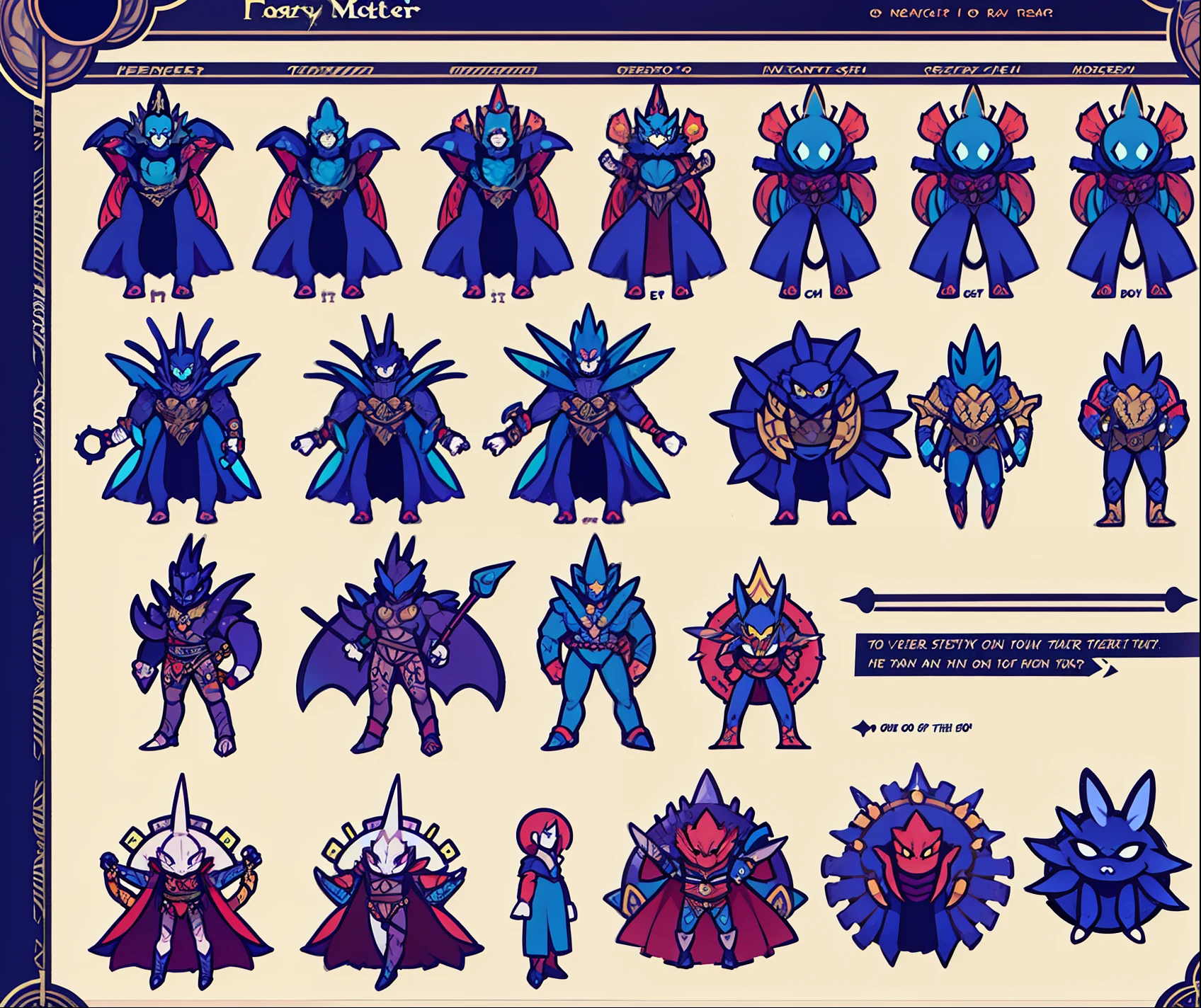 fantasy monster, by bestiary_style, masterpiece, best quality, minimalist, turnaround sheet, character chart, reference sheet, multiple poses